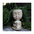 Dolkgy Cute Face Planter with Dog Head Planters Pot for Indoor Outdoor Plants, Succulent Flower Pot with Drainage Tray