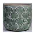 Boho Ceramic Flower Pot, 6.7" Contemporary Pots for Indoor Outdoor Plants | Decorative Glazed Embossed Fan Textured