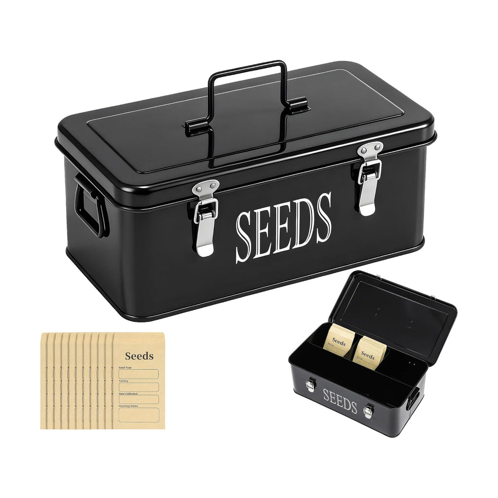 Premium Seed Organizer Box with Internal Compartments and Divider Tabs. (Black)