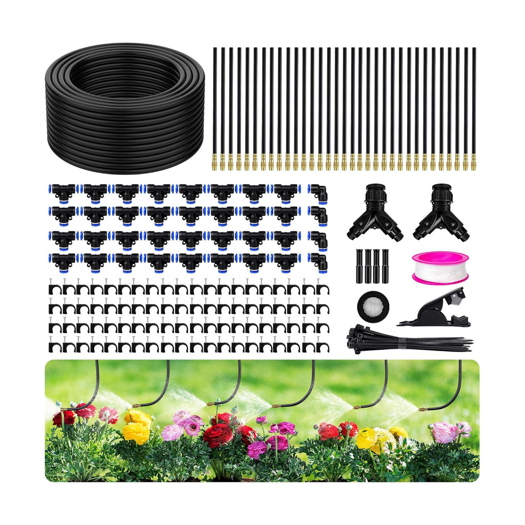 200FT 360° Adjustable Drip Irrigation Kit System for Garden Sprinklers for Yard Garden Watering System with 32 Nozzles