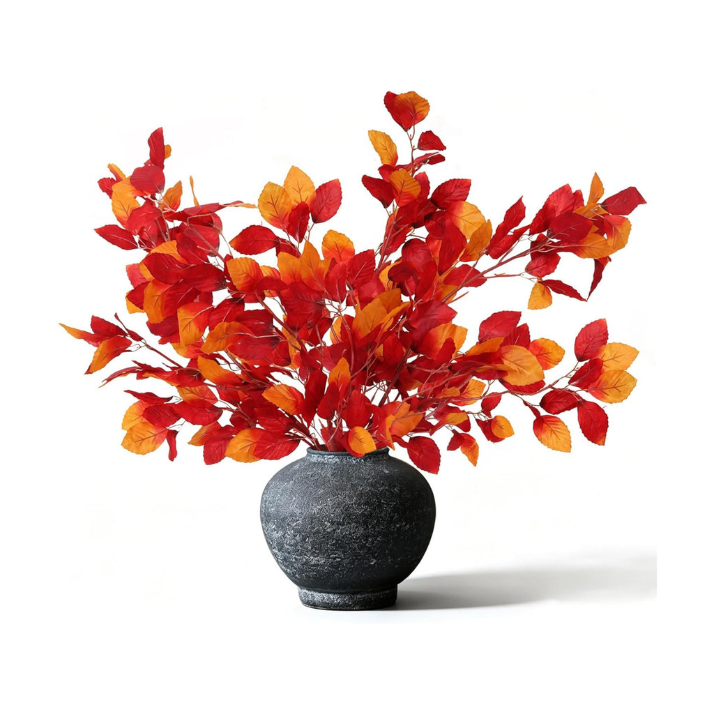 RECUTMS 4Pcs Artificial Beech Leaf Branches 39In Fall Stems Sunset Red