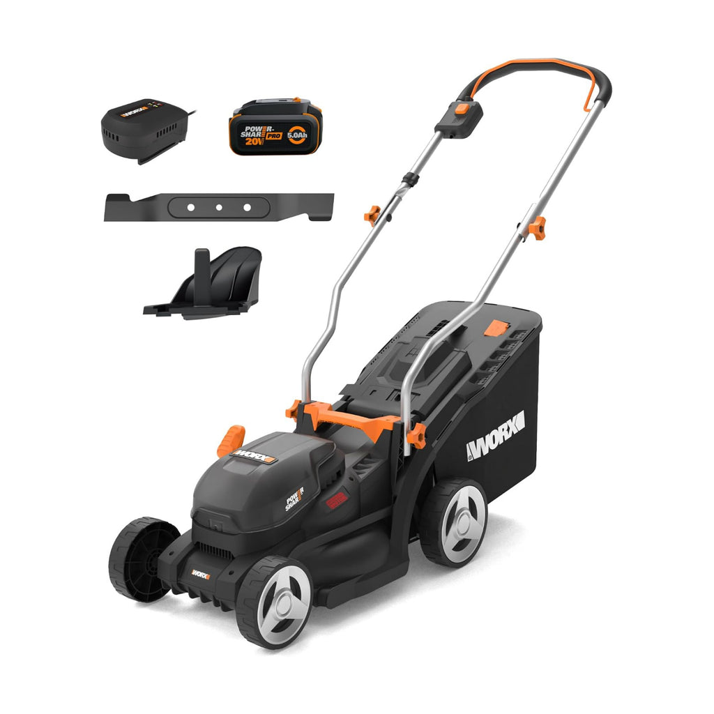 Worx Cordless Lawn Mower, 20V 14" 2-in-1 Grass Mower for Lawn Care, WG733.1 | Brushless Power, Mulching & Bagging