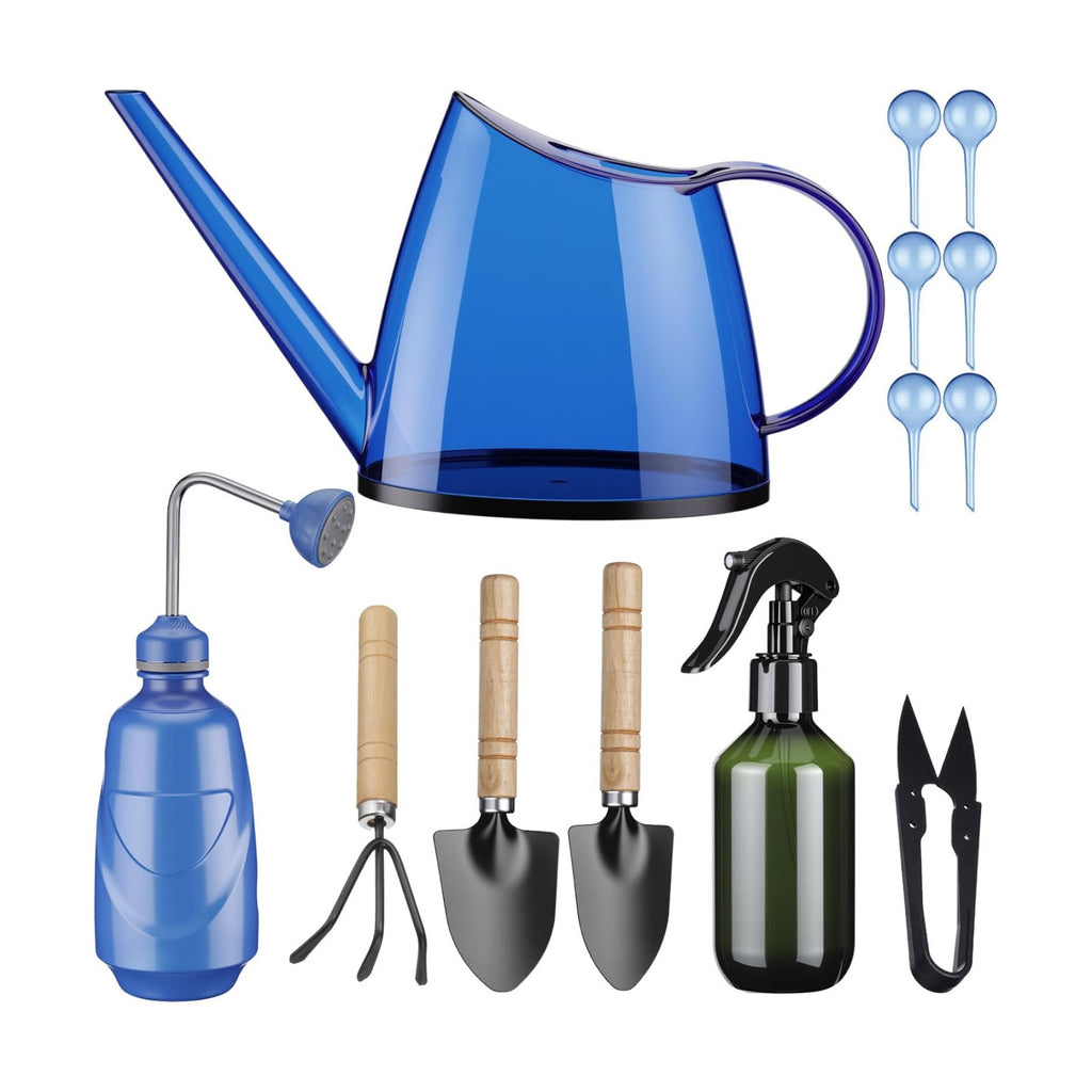 Indoor Plant Watering Can Set, 13 Pcs Garden Set with 47 oz Long Spout Can, Spray Mister, Squeeze Bottle, 6 Self