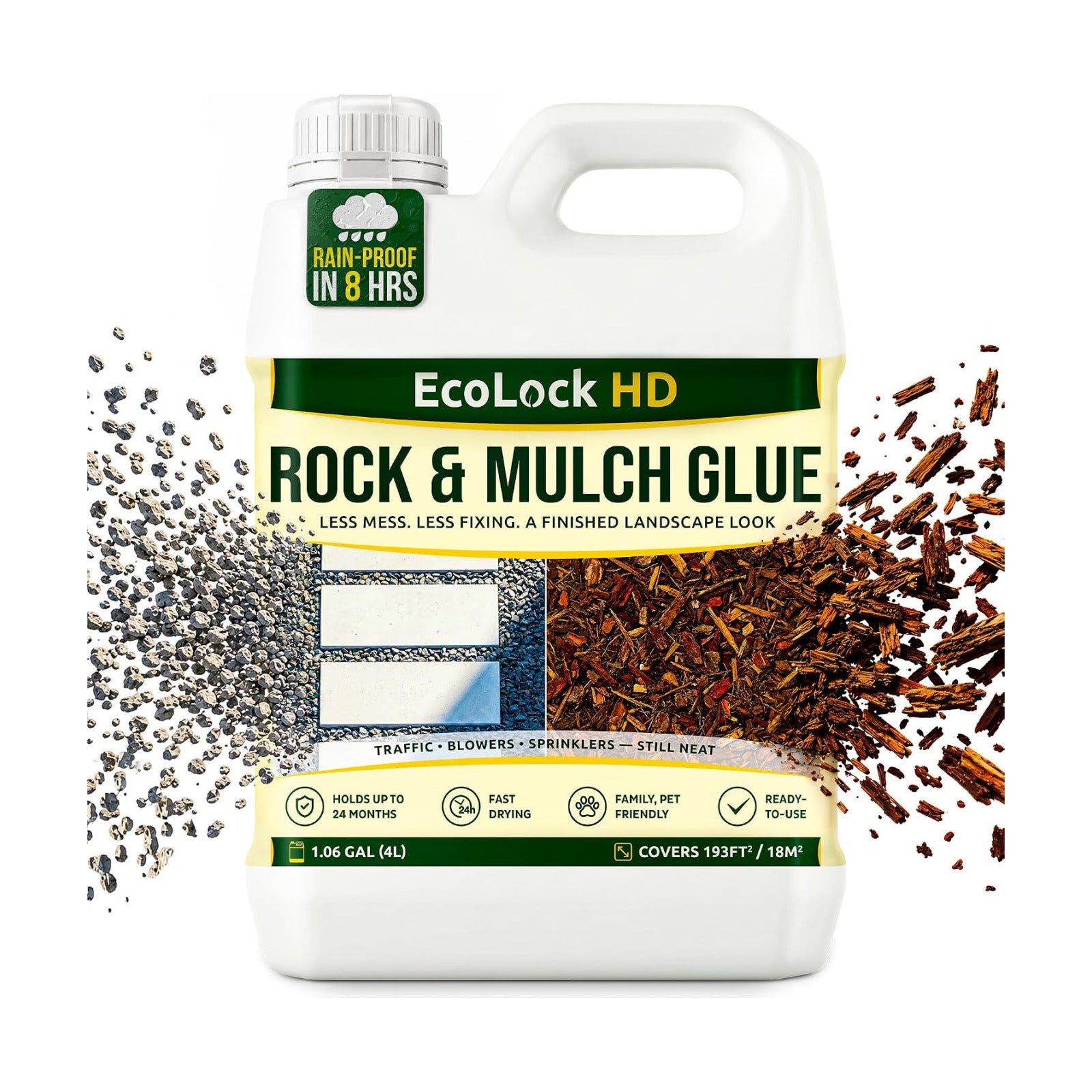 Rock & Mulch Glue for Landscaping Sprayer, Gravel Stabilizer 1 Gal | Outdoor Pea Gravel Glue, Fast-Drying, Garden & Pet