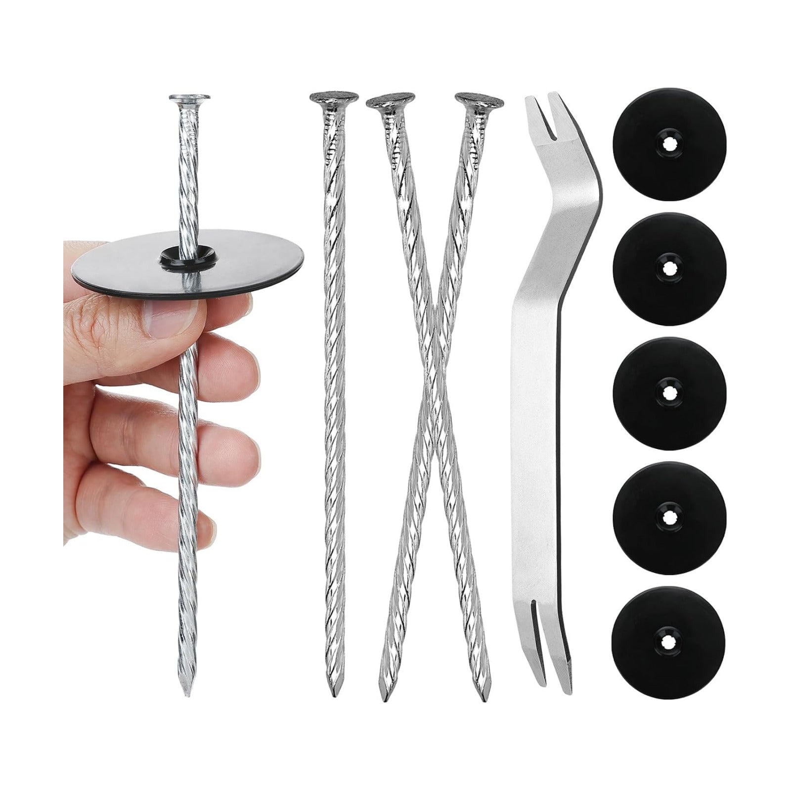 50 Sets Landscape Fabric Stakes with Gaskets 8 Inch Galvanized Spiral Turf Nails for Artificial Grass Garden