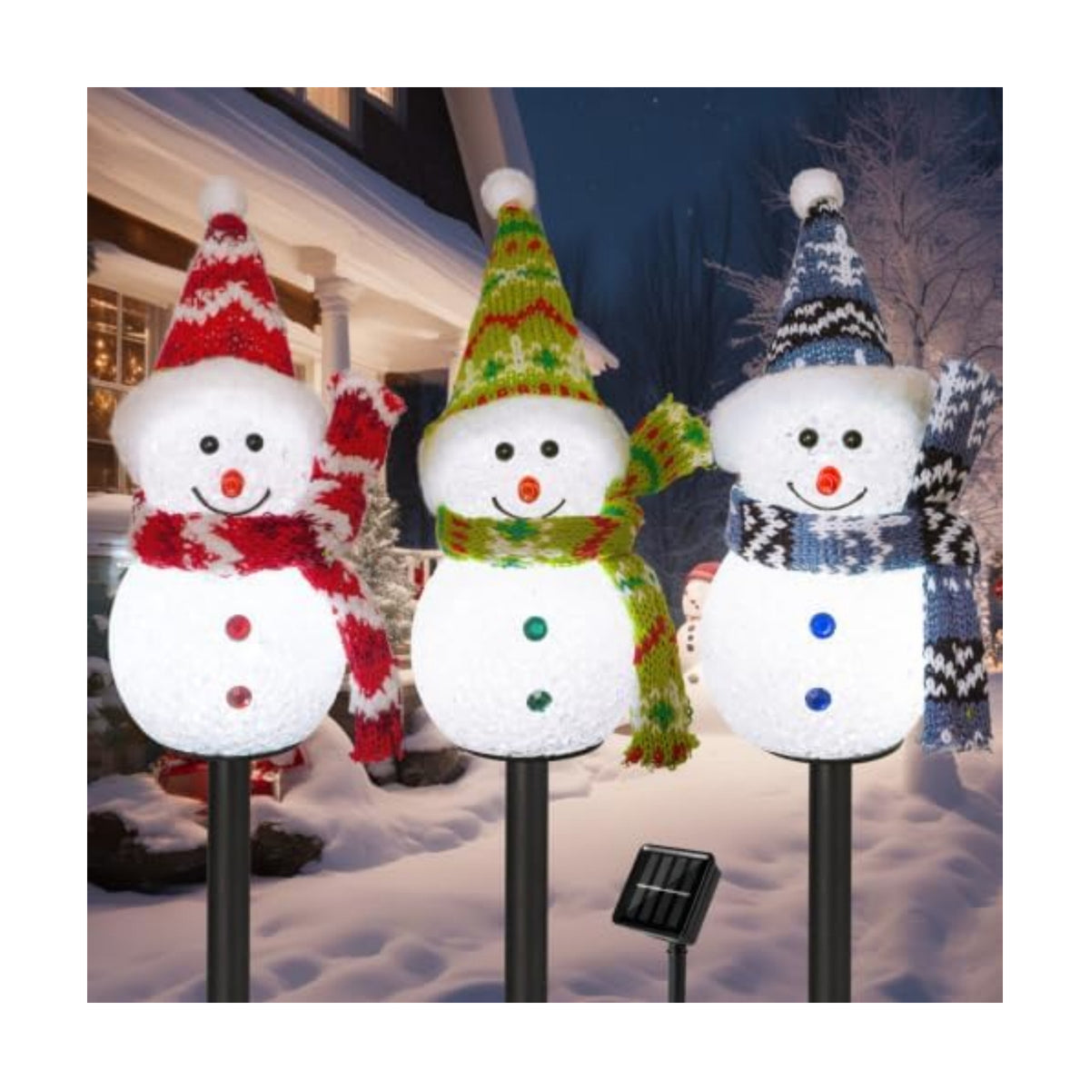 Solar Christmas Snowman Pathway Lights Outdoor Decoration, 3 Pack