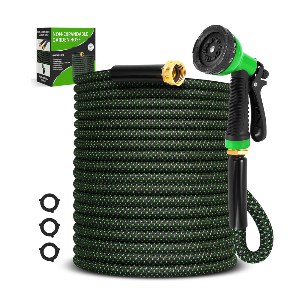 Garden Hose 50ft, Non-Expanding Water Hose with 10 Function Nozzle | Lightweight, Kink Free, Sturdy, Leak-Proof