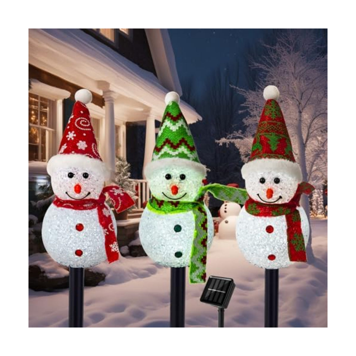 Solar Christmas Snowman Pathway Lights Outdoor Decoration, 3 Pack