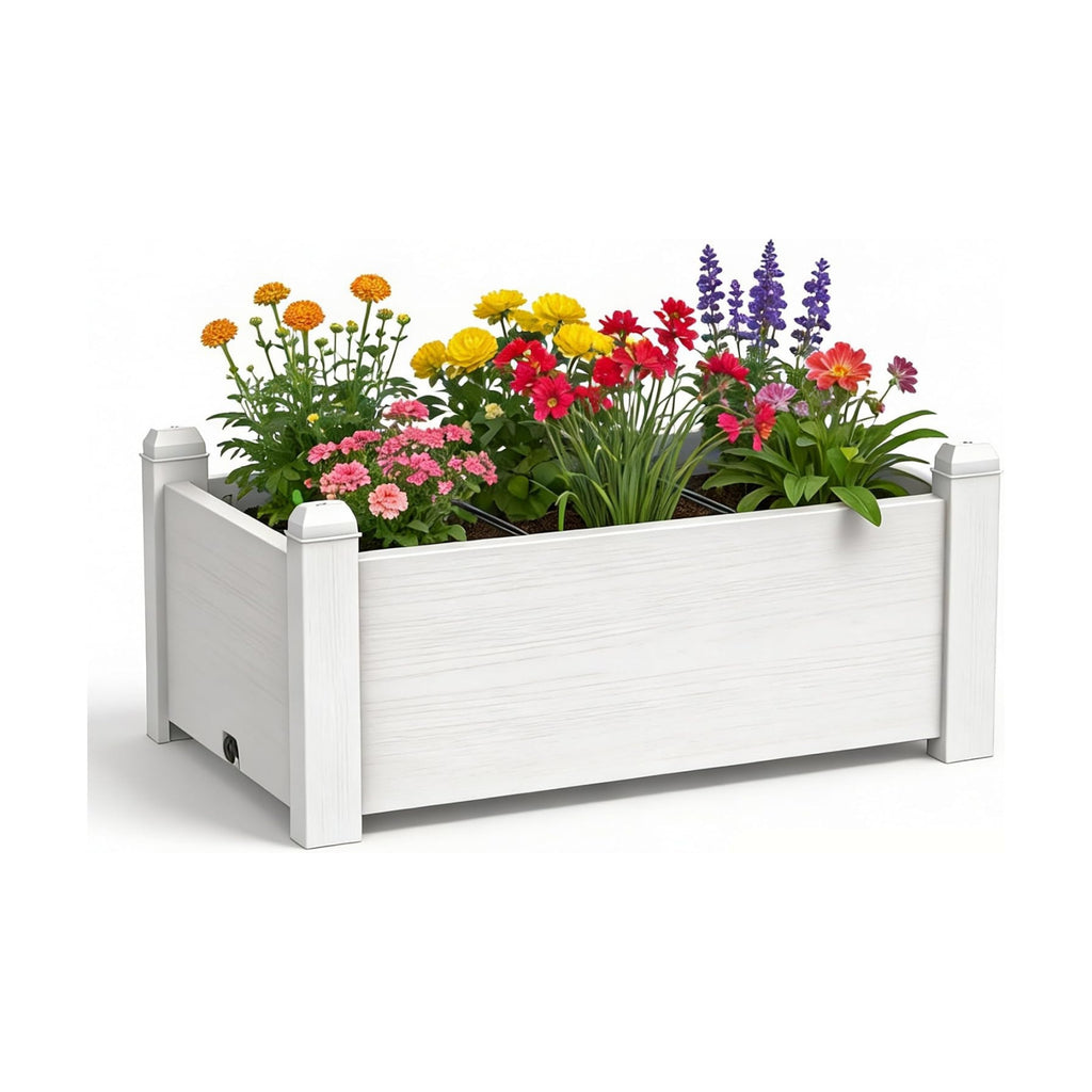 Vixzen Outdoor Resin Raised Planter Box, Rot-Resistant Non-Cracking, Divisible with Drainage Plug for Vegetables