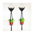 2-Pack Boho Bat Shape Gothic Plant Hanger, Macrame Handmade Pot Holder with Wooden Stick, Black Color Pot Holder for