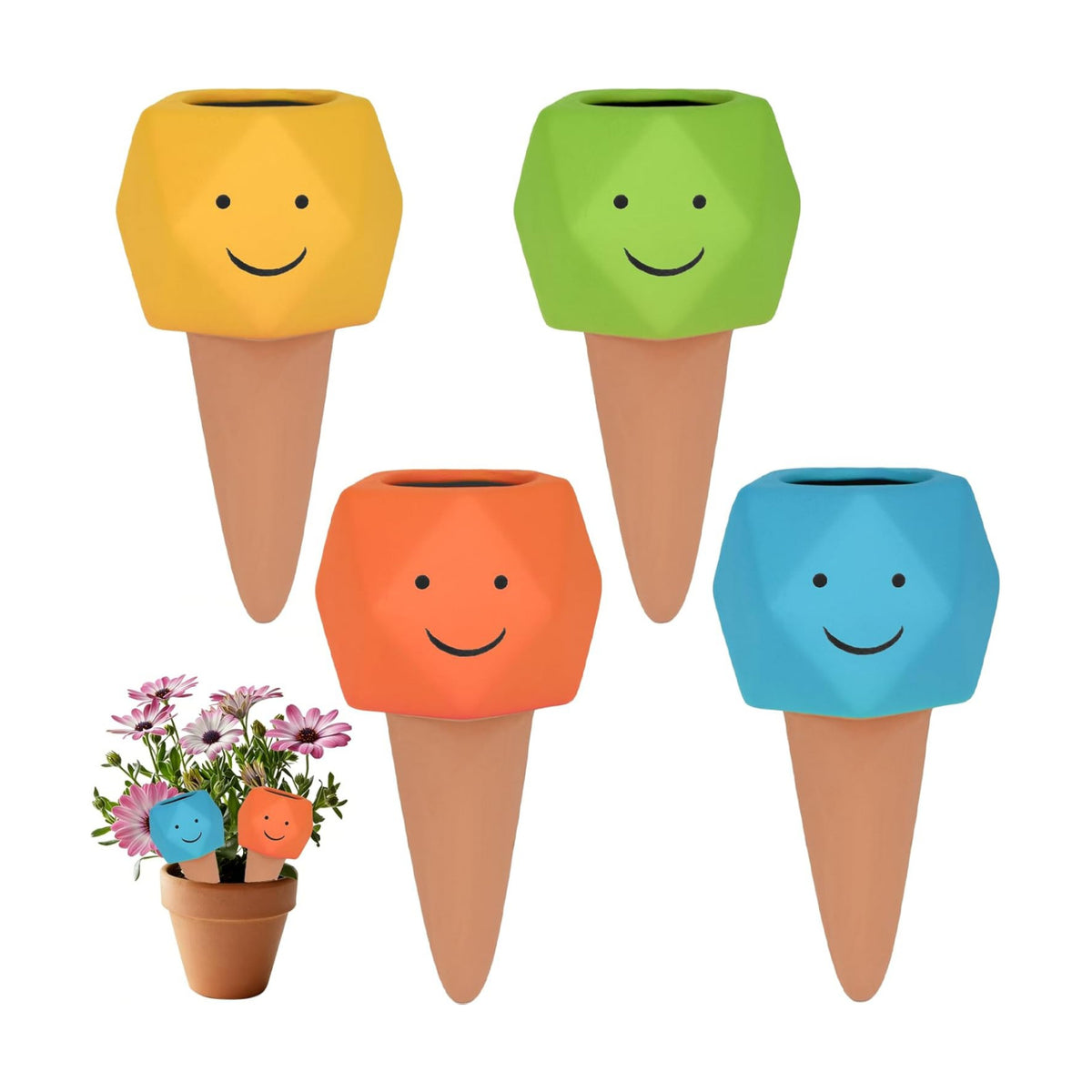 4 Pack Terracotta Self Watering Spikes, Automatic Plant Waterer Devices
