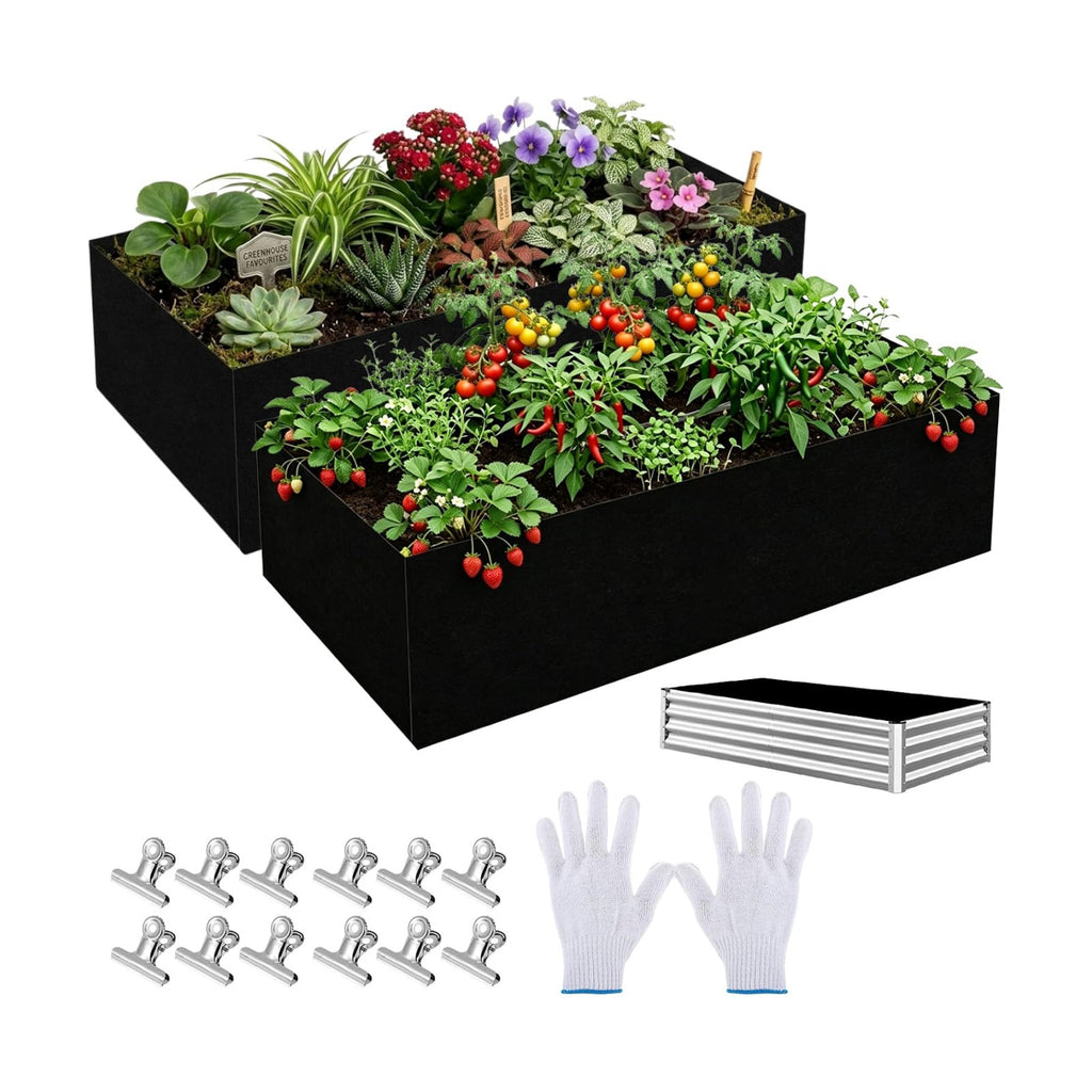 2 Sets Raised Garden Bed Liner Bag, 4 x 2 x 1 ft Breathable Grow Bed Fabric Liners with Clips Gloves, Garden Grow Bed