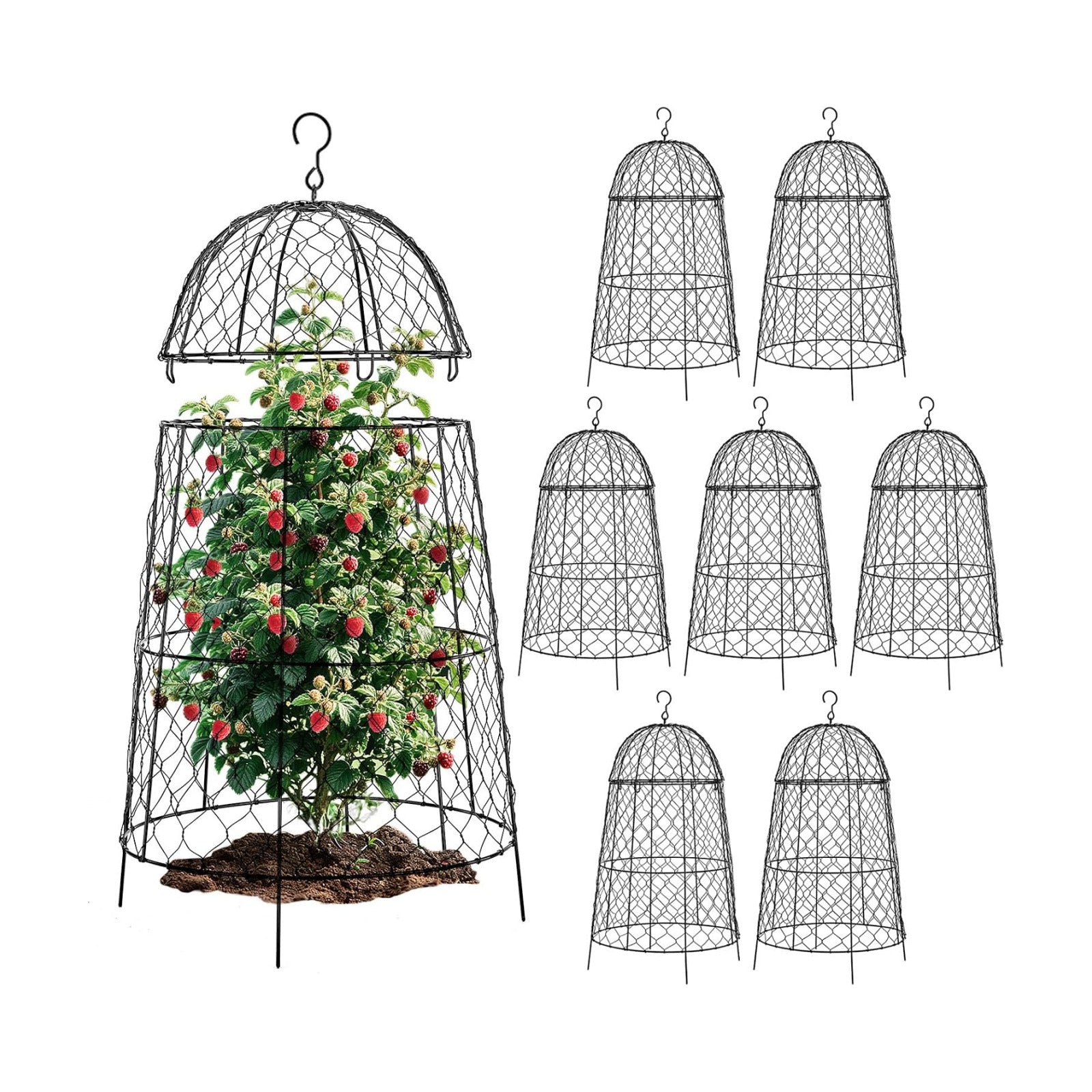 Plant Protector Chicken Wire Cloche 8 Psc, 20×12.6in Large Garden Plant Cage Protector, Split Design and Anti-Rust