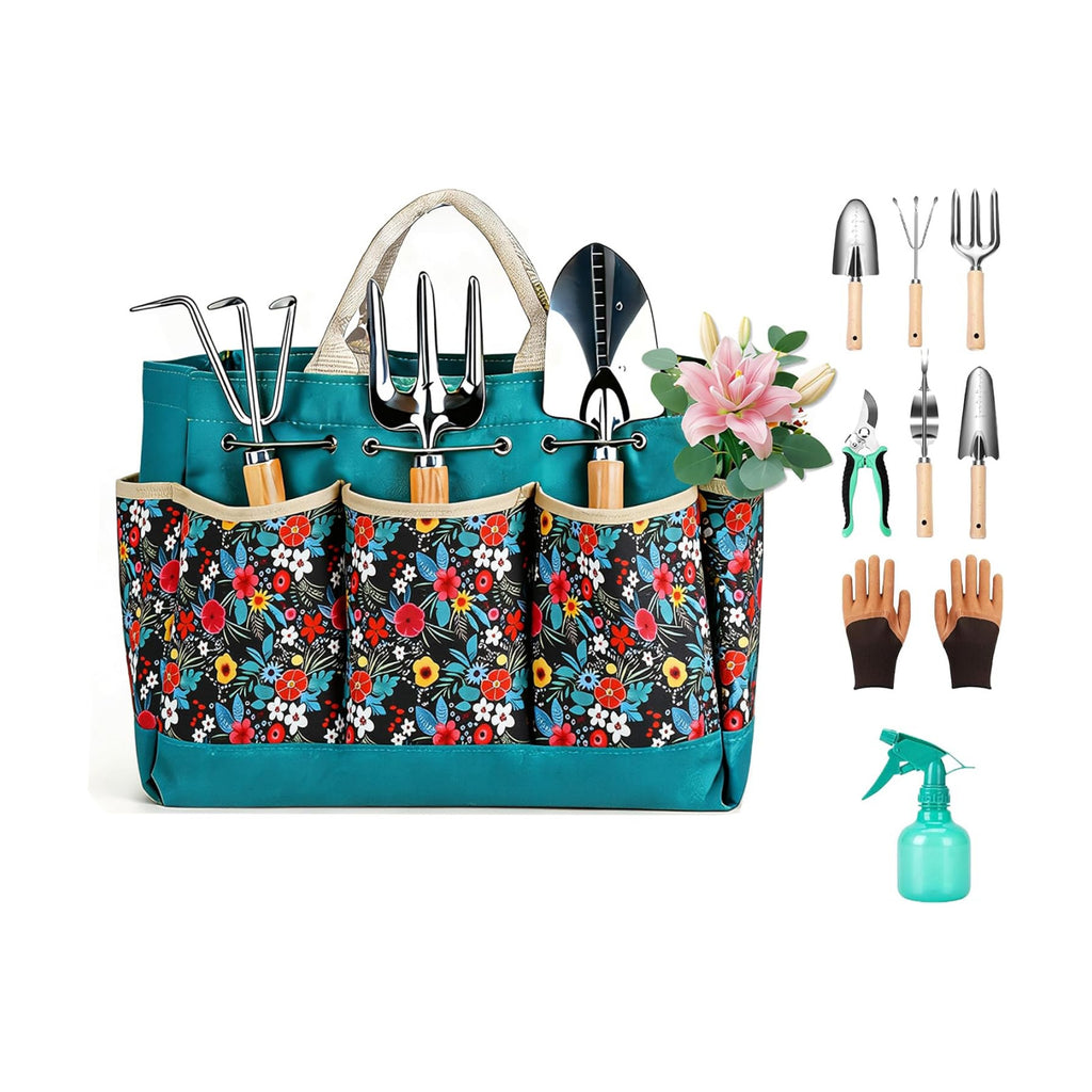 Garden Tool Set, 9 Pcs Heavy Duty Stainless Steel Gardening Hand Tool, Black Garden Tool Bag Kit, Gardening Supplies