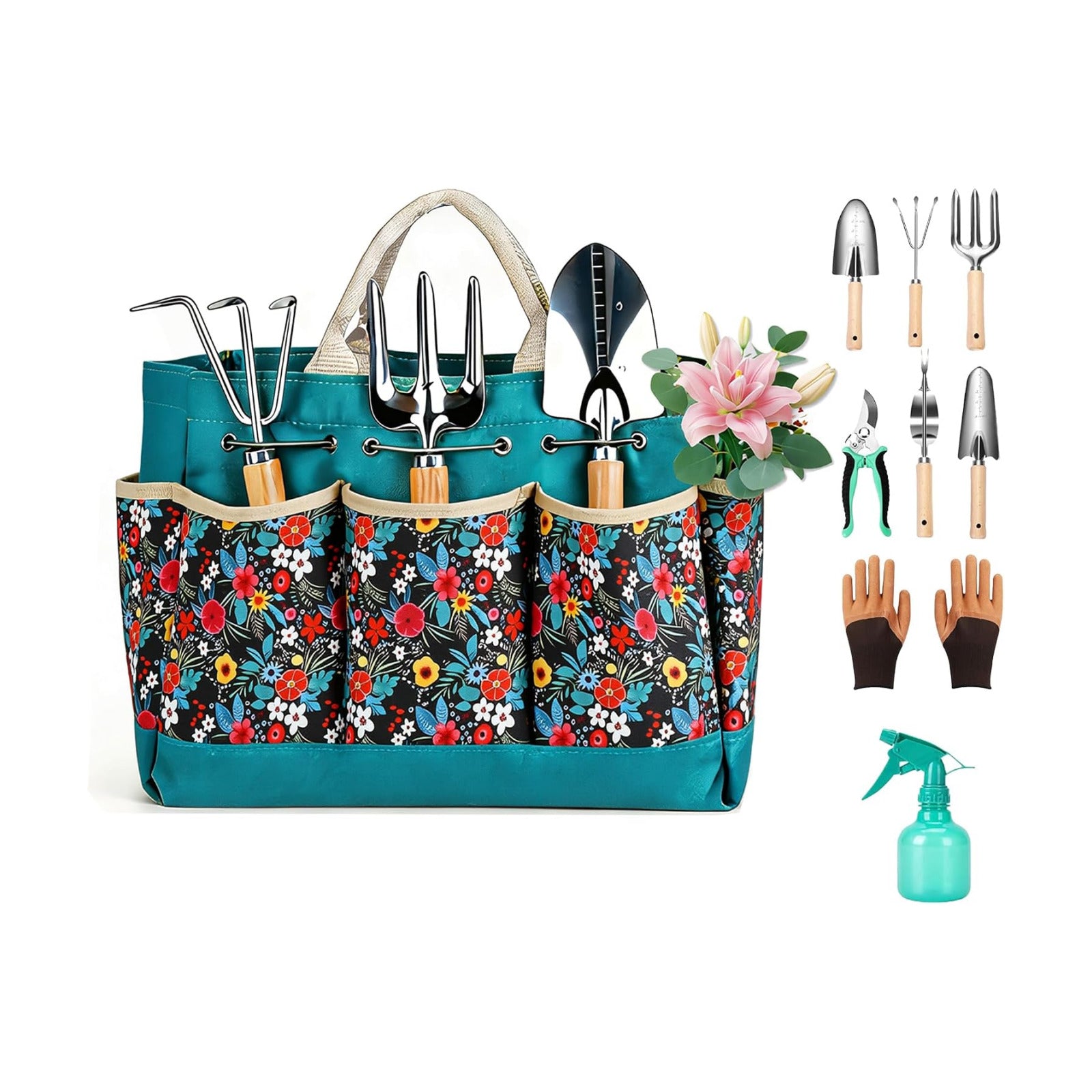 Garden Tool Set, 9 Pcs Heavy Duty Stainless Steel Gardening Hand Tool, Black Garden Tool Bag Kit, Gardening Supplies
