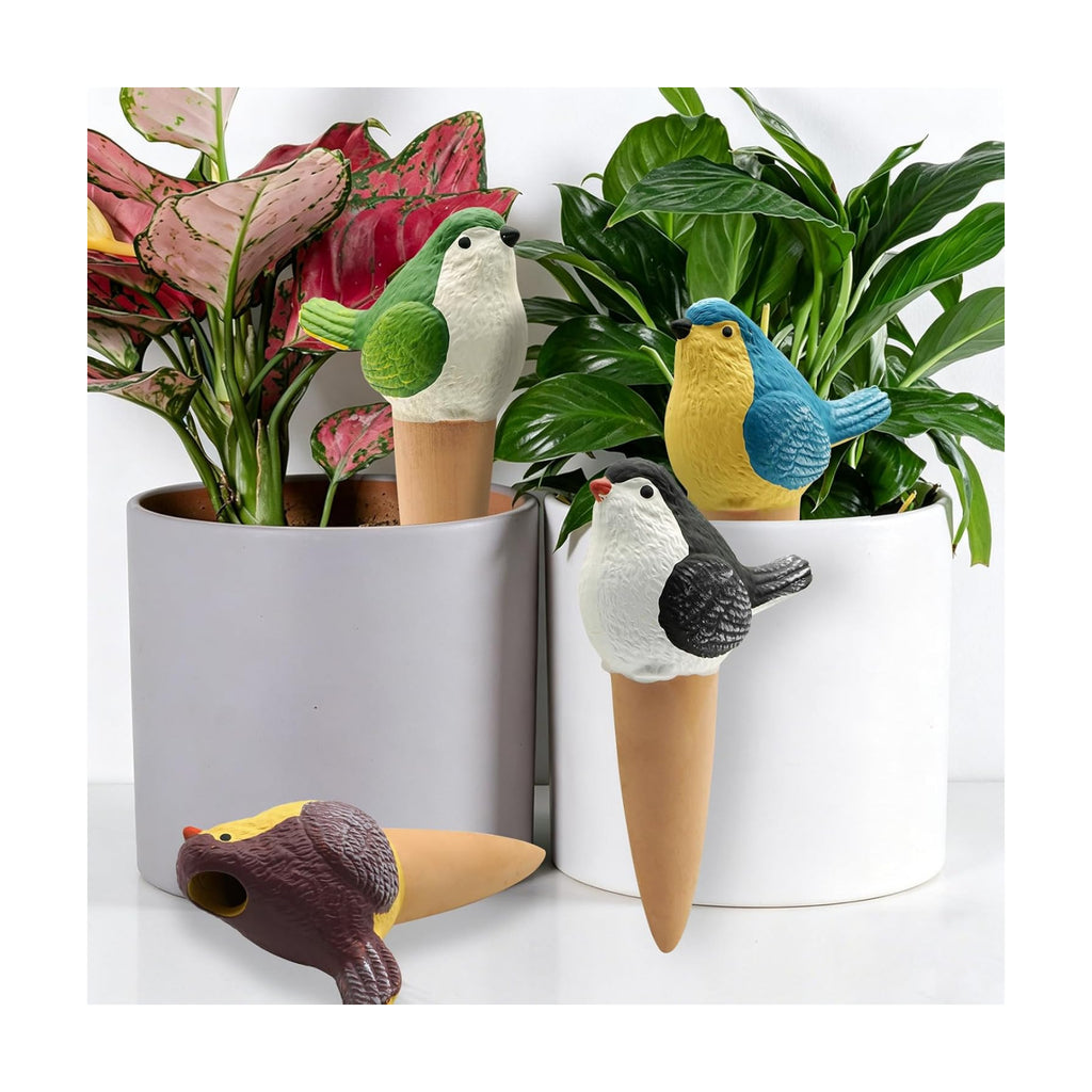 Plant Terracotta Self Watering Globes, Handmade Clay 4 Pack for Vacation | Bird-shaped handmade clay. Holds 3.2oz