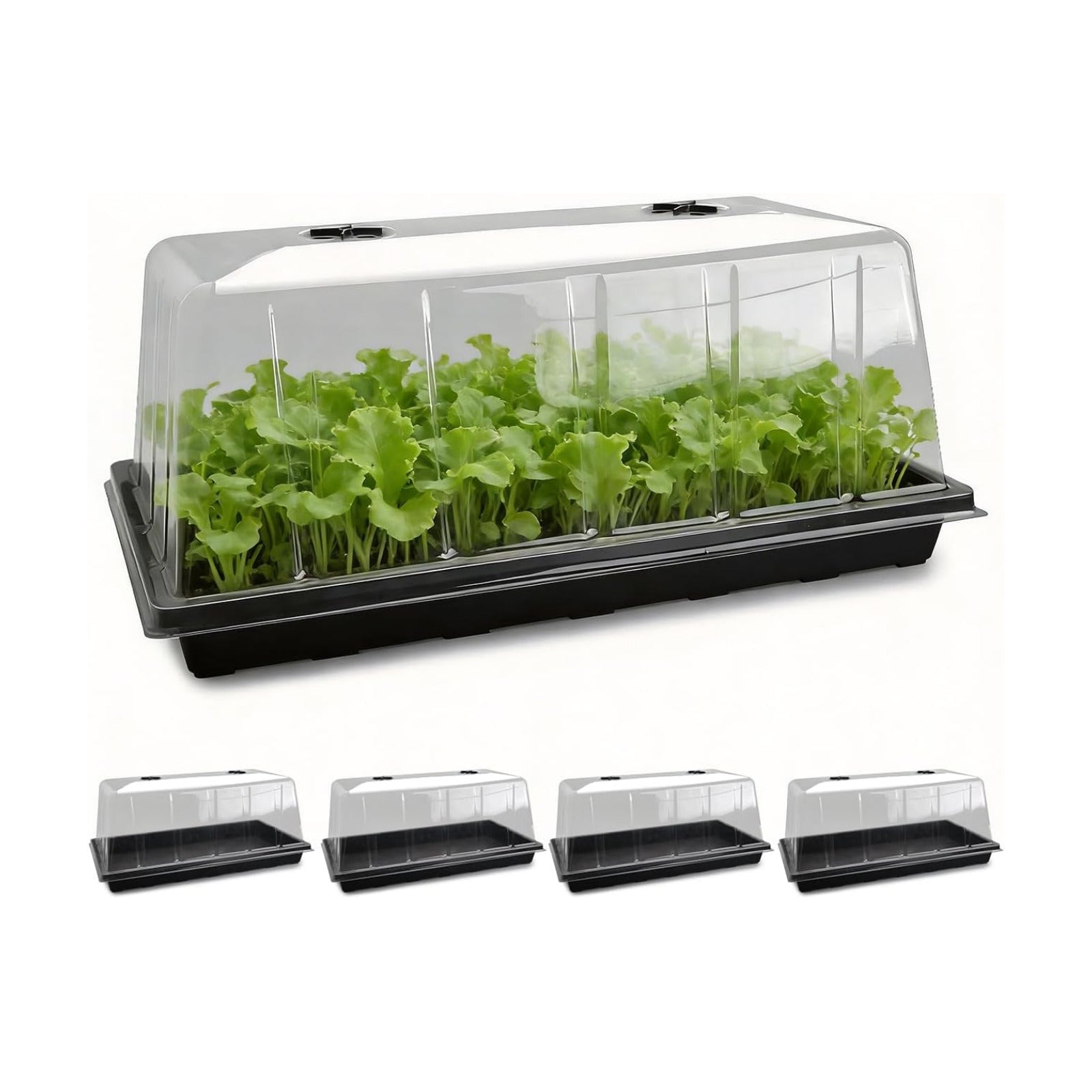 5 Pack 1020 Plant Tray with Tall Dome (7.3 inch), Plastic Flat Seed Starter Tray with Humidity Domes, Heavy Duty 1020
