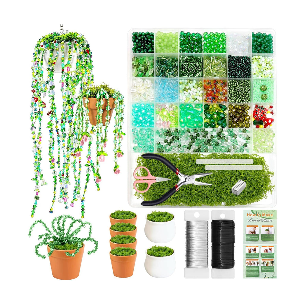 ZYNERY 5600pcs Beaded Plant Kit, Green Glass Beads, with A Full Set of Tools Green Beads Kit Glass for Making Succulent