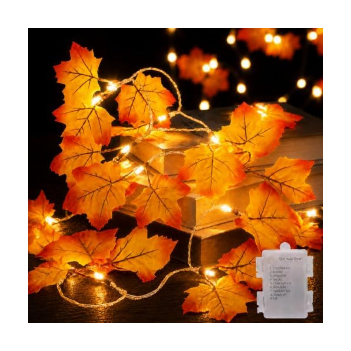 Fall Garland with Lights, Autumn Maple Leaf Lights, Fall Decor 14.7FT 40LED