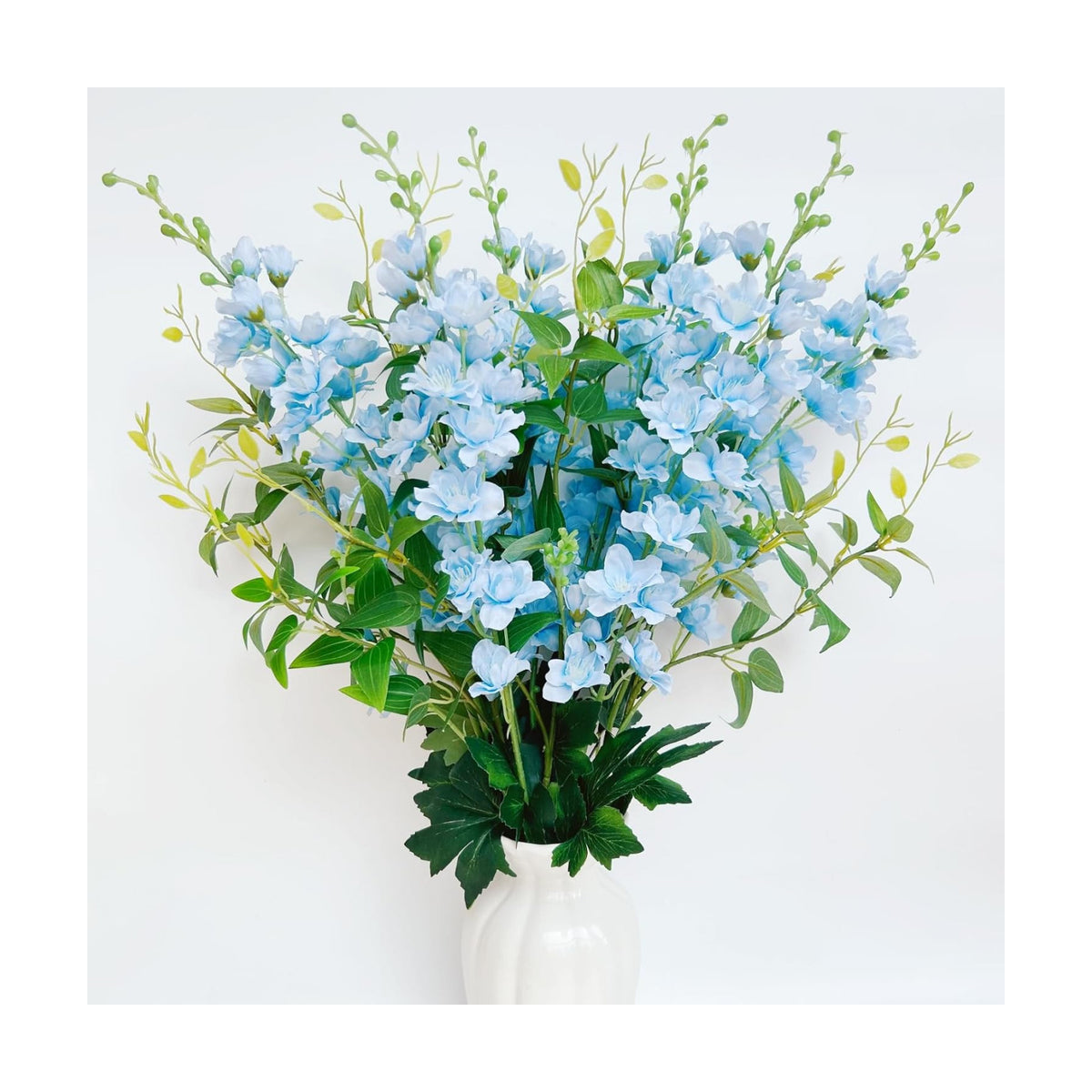 9 pcs Blue Delphinium Artificial Flowers, 34.25''Long Stem Silk Larkspur Fake Flowers Faux Delphinium Bulk for Home Wedding Garden Table Decor