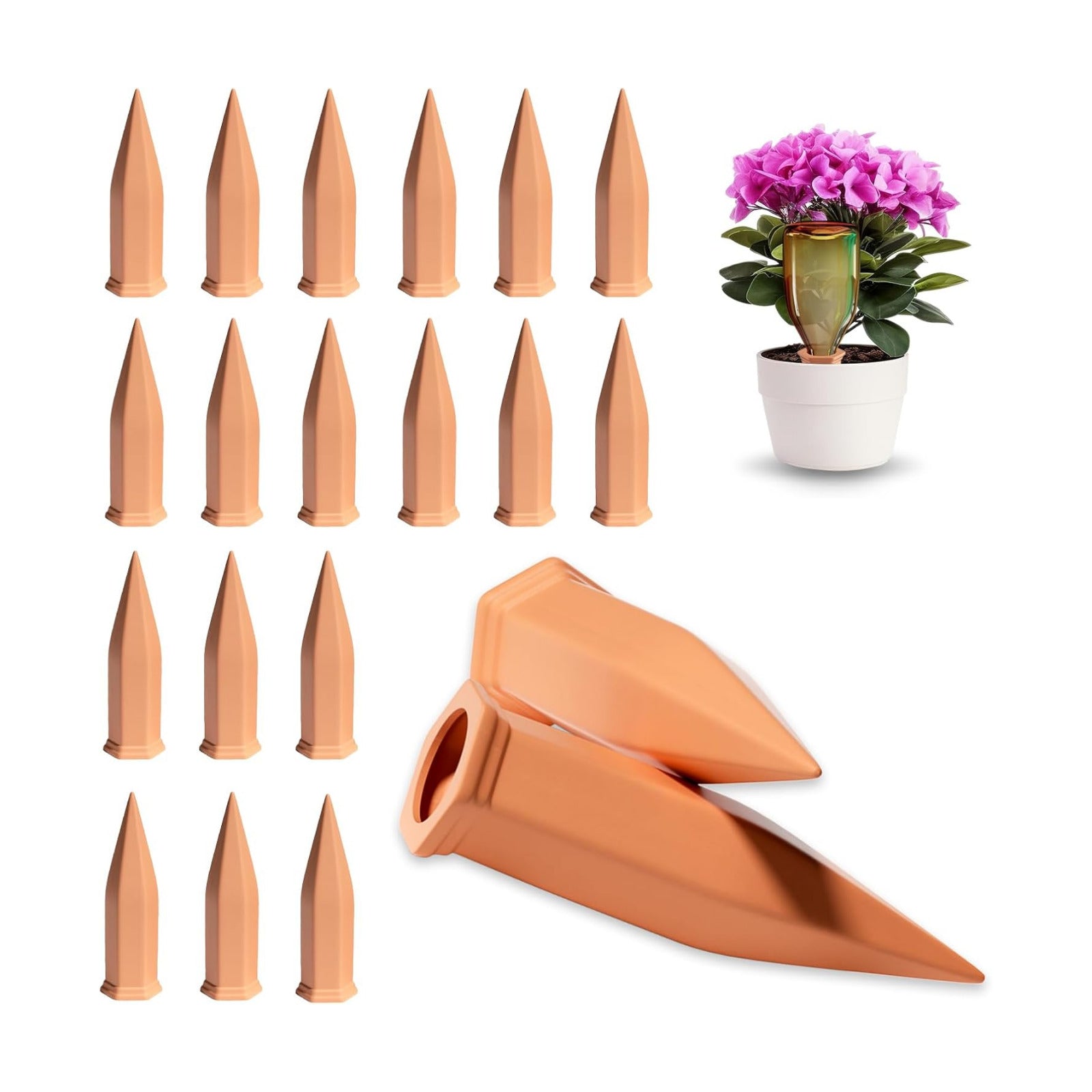16 Pack Terracotta Plant Watering Spikes, Self-Watering Stakes for Wine Bottles, Porous Clay, Reusable (Red A)