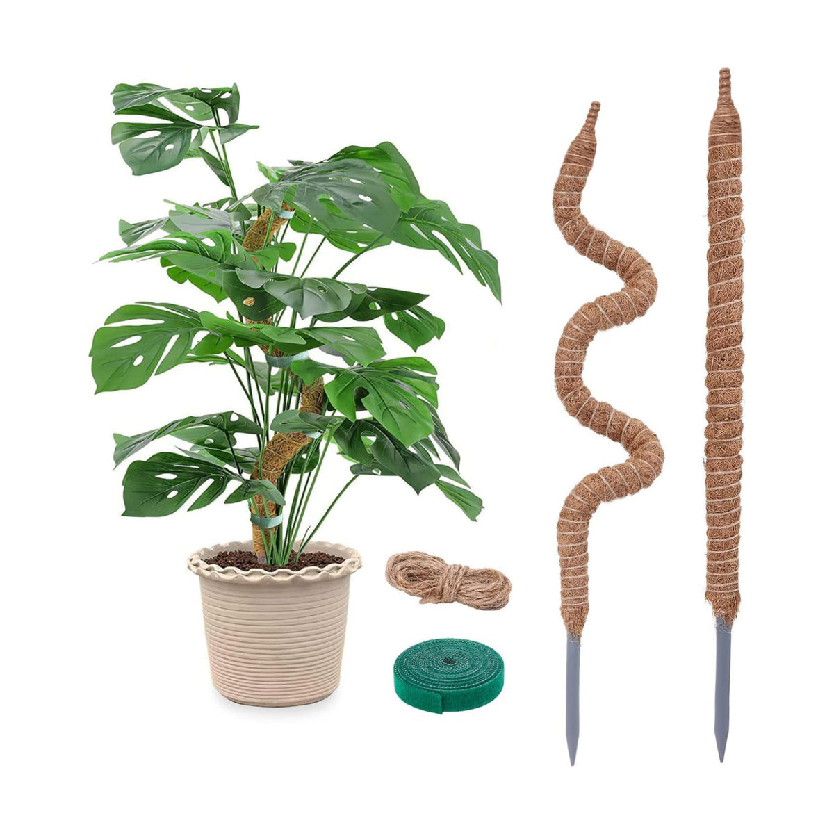2 Pack 24 Inch Coco Coir Moss Poles for Climbing Indoor Plants - Handmade Plant Support for Creepers to Grow Upwards