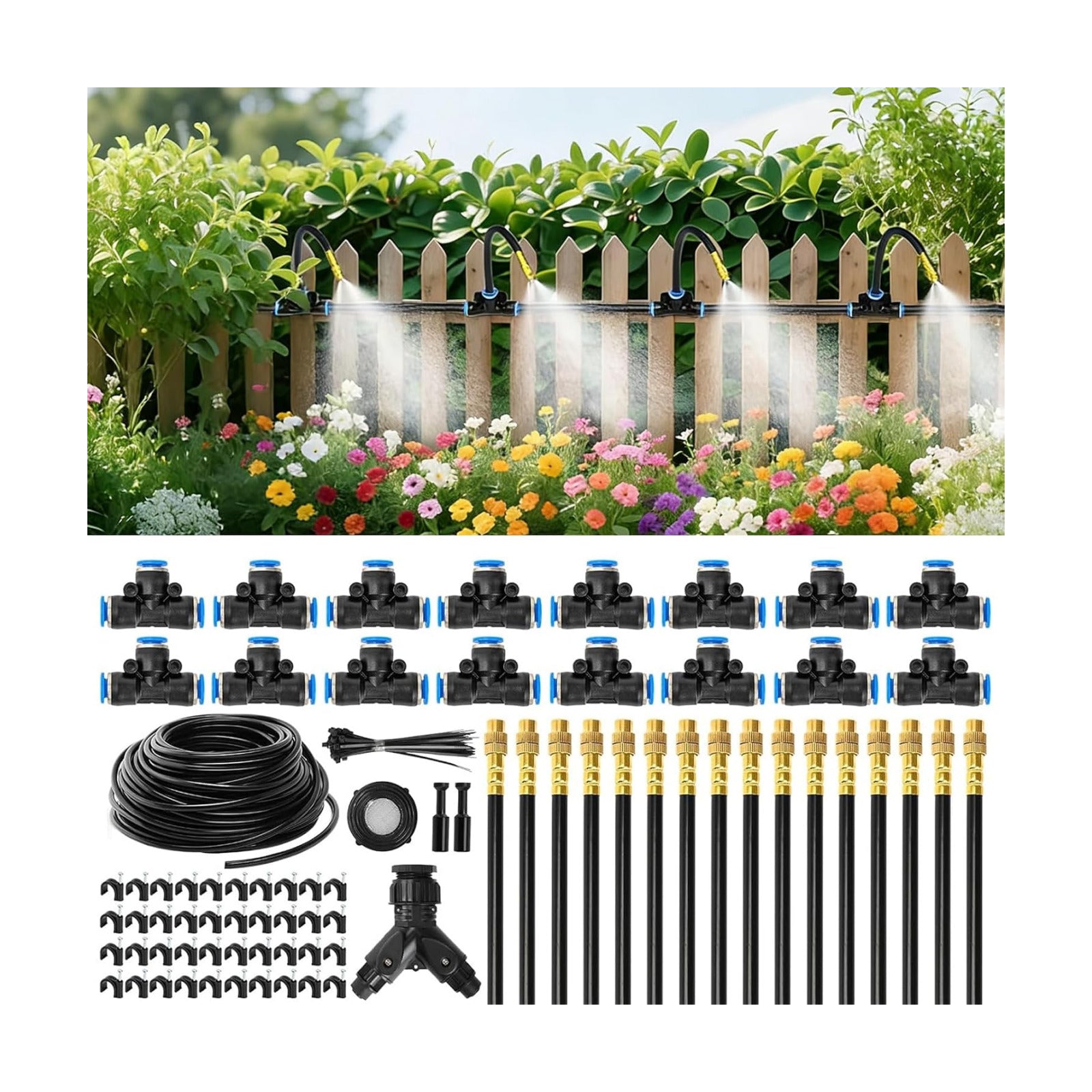 100Ft 1/4” Drip Irrigation System – Drip Irrigation Kit & Garden Watering Kit with 16 Pcs 360° Adjustable Copper