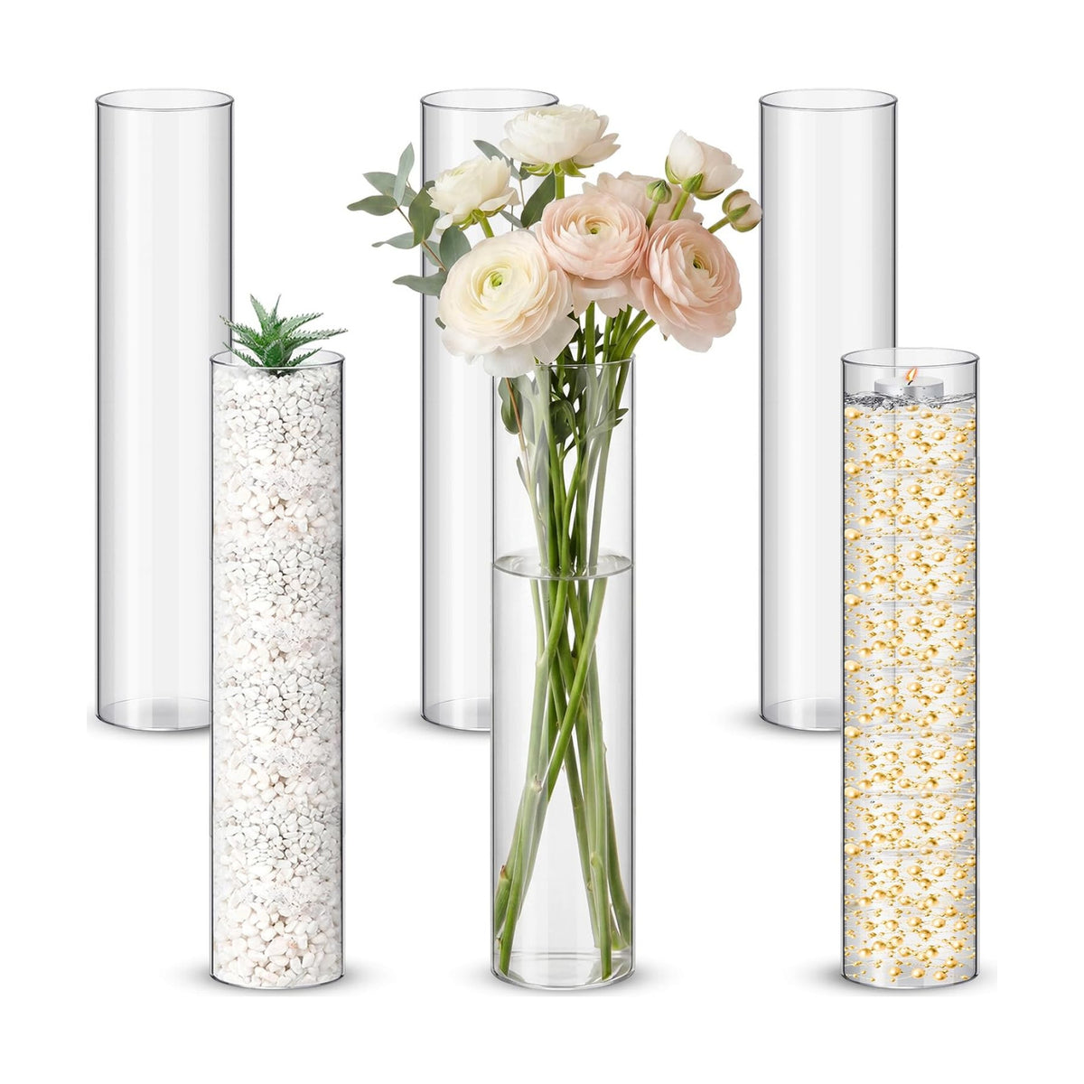 Nuogo 6 Pcs 16" Plastic Clear Cylinder Vase Acrylic Vase for Centerpiece