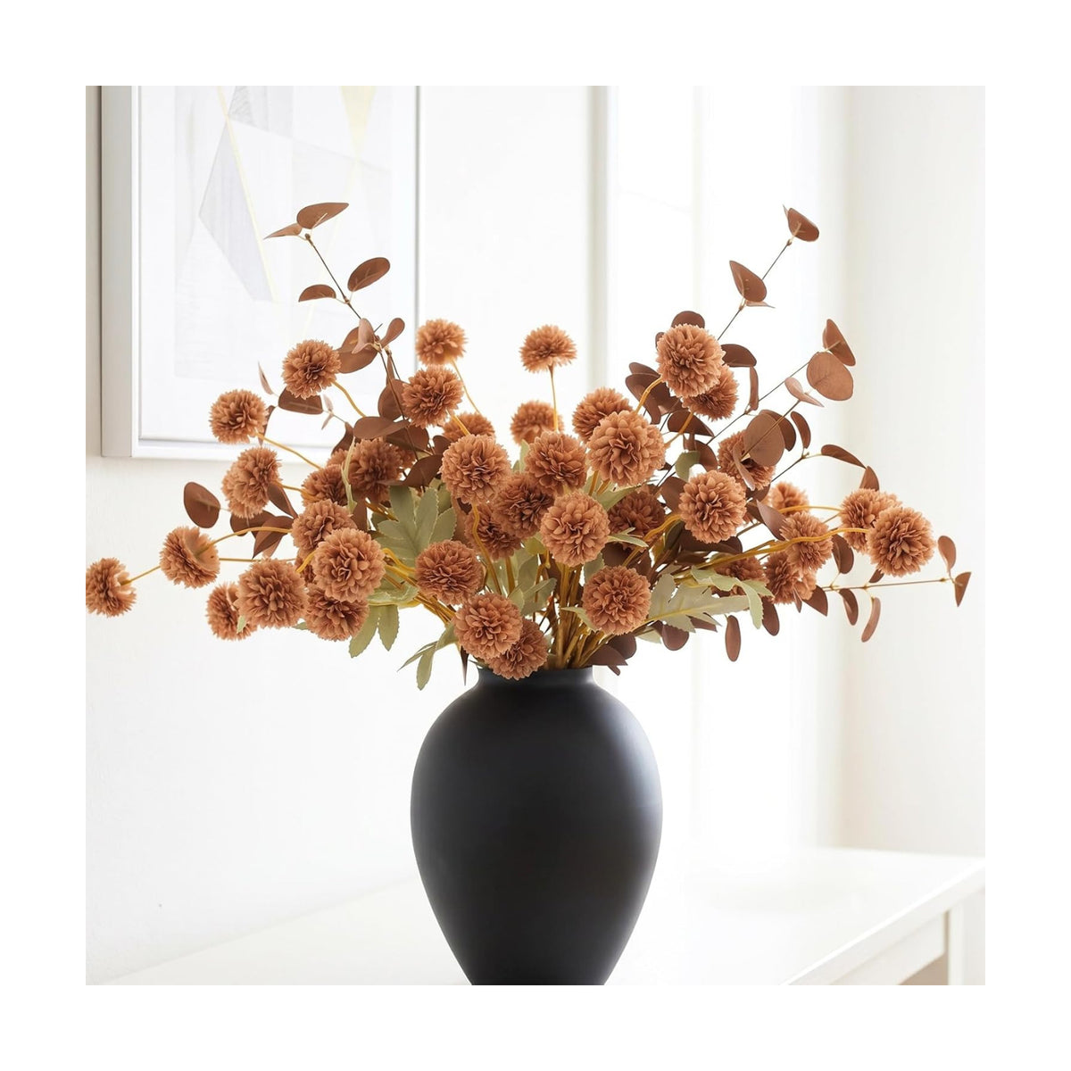 RyddeligHome Brown Mums Artificial Flowers Arrangement for Vases