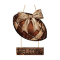 Fall Football Wreath for Front Door, Wooden Welcome Door Sign with Bow