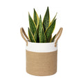 Woven Basket for Plant, 11"x11" Planter Basket for 10" Pot, Indoor Boho Artificial Tree Planter, Round 10 inch Flower Pot Cover, Rattan Holder with Handle for Plants, Jute Spliced Cotton Rope