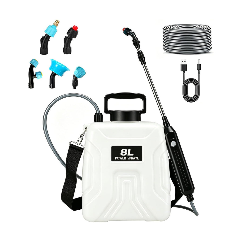 2 Gallon Battery Powered Sprayer, 2000mAh Electric Power White Continuous Battery Operated misting Retractable