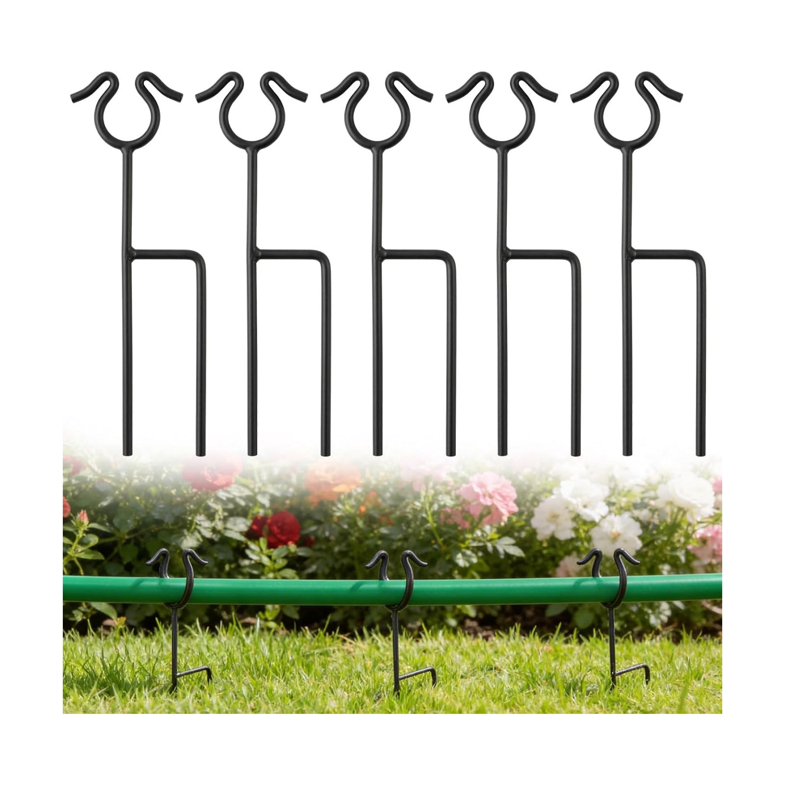 U0U 5 Pack Garden Hose Guide Spike,14Inch Metal Hose Guides for Garden,Heavy Duty Hose Guide Stakes for Keeps Garden
