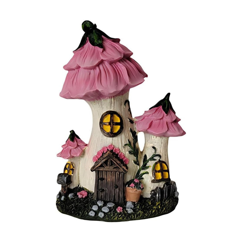 Mushroom Fairy House, Resin Pink Fairy Garden Statue, Outdoor Garden Decor for Patio Lawn, Fairy Door Accents for