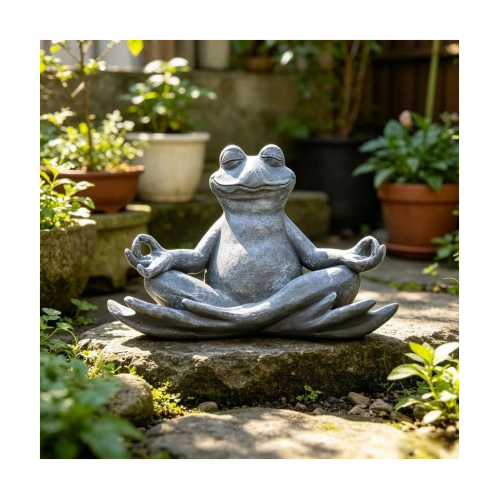 Teaeeno Meditating Yoga Frog Garden Statue, Zen Meditation Frog Figurine with Stone Finish, 13" Resin Outdoor Sculpture