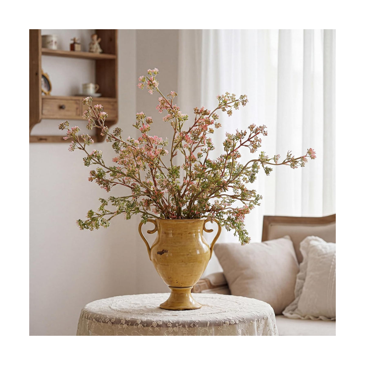 Suncalla 6 Pcs Faux Dusty Plum Berry Stem Fall Decor, Pink Green, 35 Inch