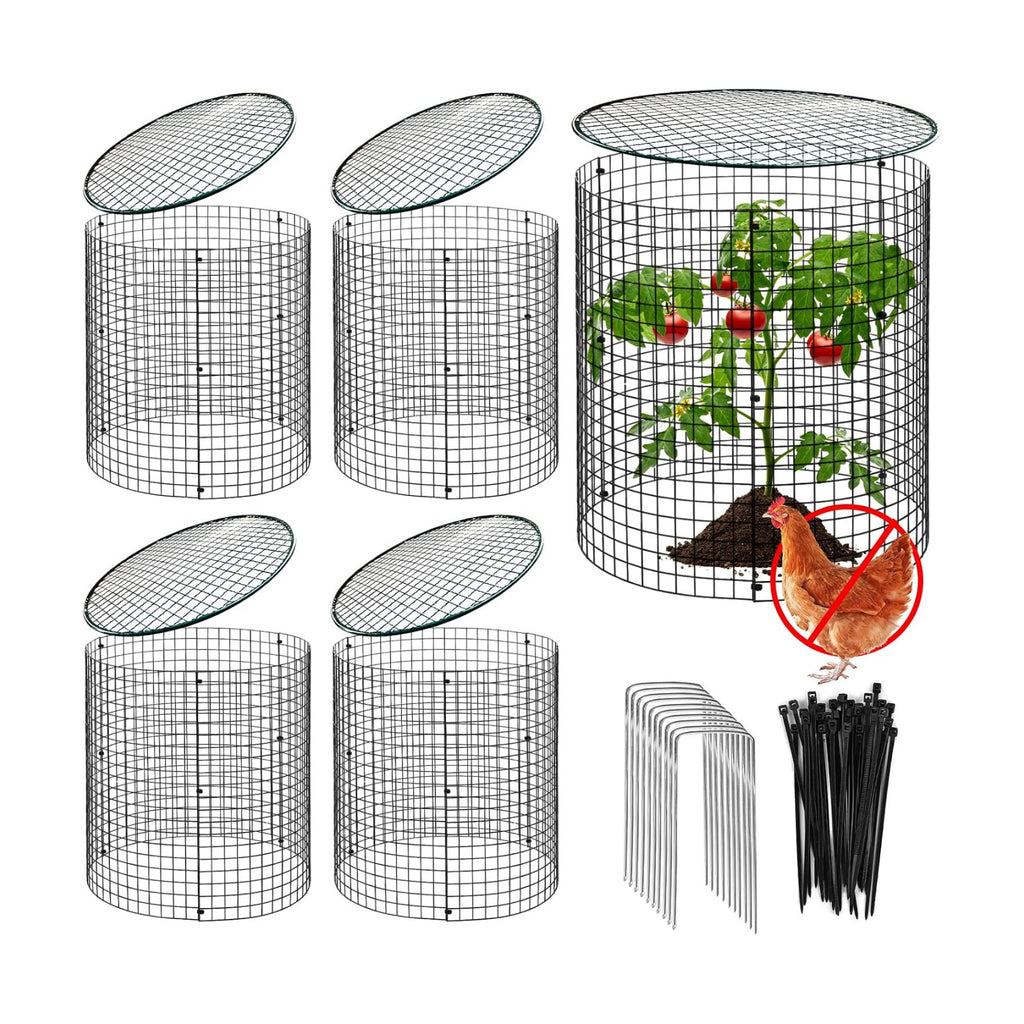 5 Sets of 12'' x 12'' Plant Protectors Cages from Animals with Covers - For Outdoor Plants Metal Plant Cage Chicken