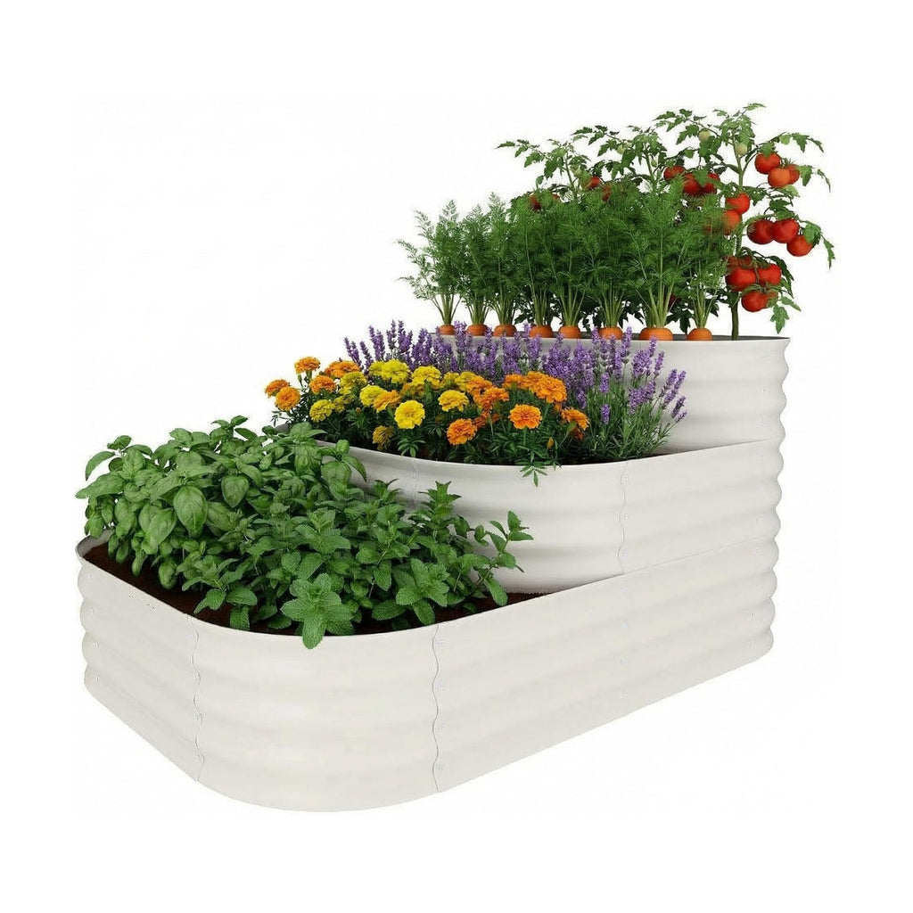 IDEALHOUSE 3-Tier Galvanized Raised Garden Bed 60.6x42.1x30.7 Inch, Exclusive Layered Planting Design for Shallow &