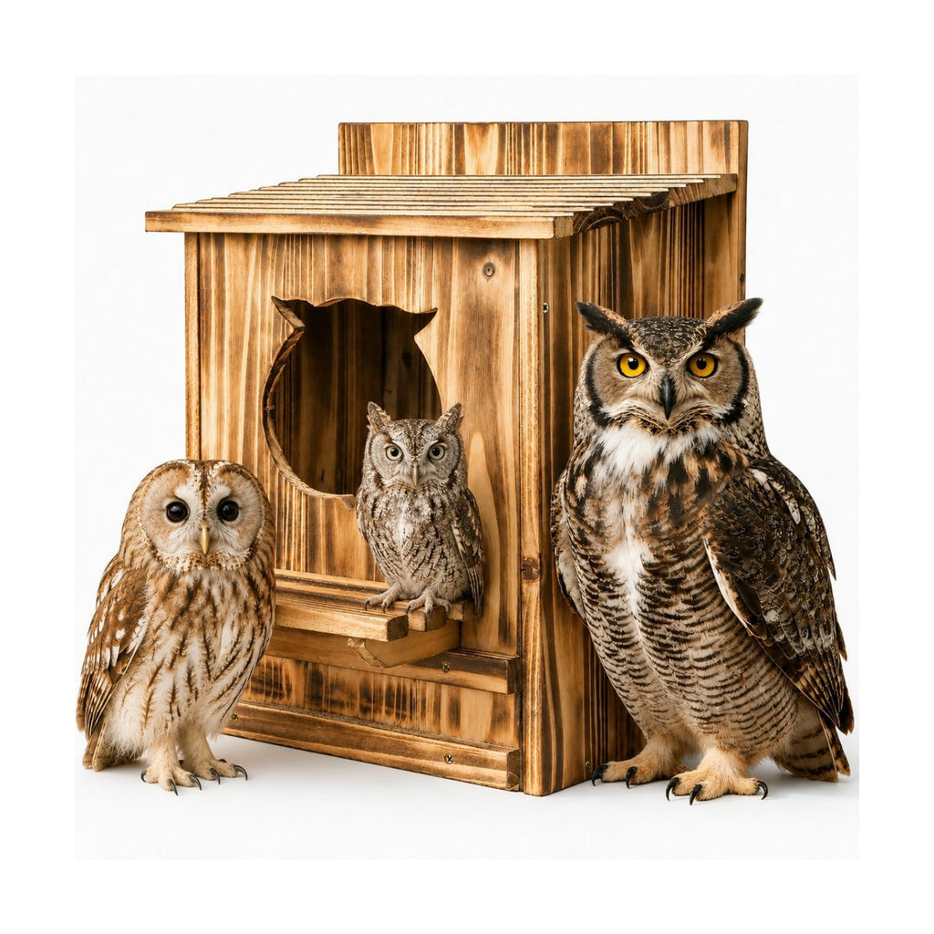 Owl Nesting Box for Outside 14.2×12×7.5 Inch Screech Owl House Bird House | Owl-Shaped Entrance, Wooden Bird Box, Easy