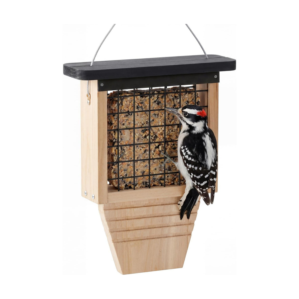 Wooden Suet Bird Feeder for Outside Hanging,Woodpecker Suet Feeder with Tail Prop