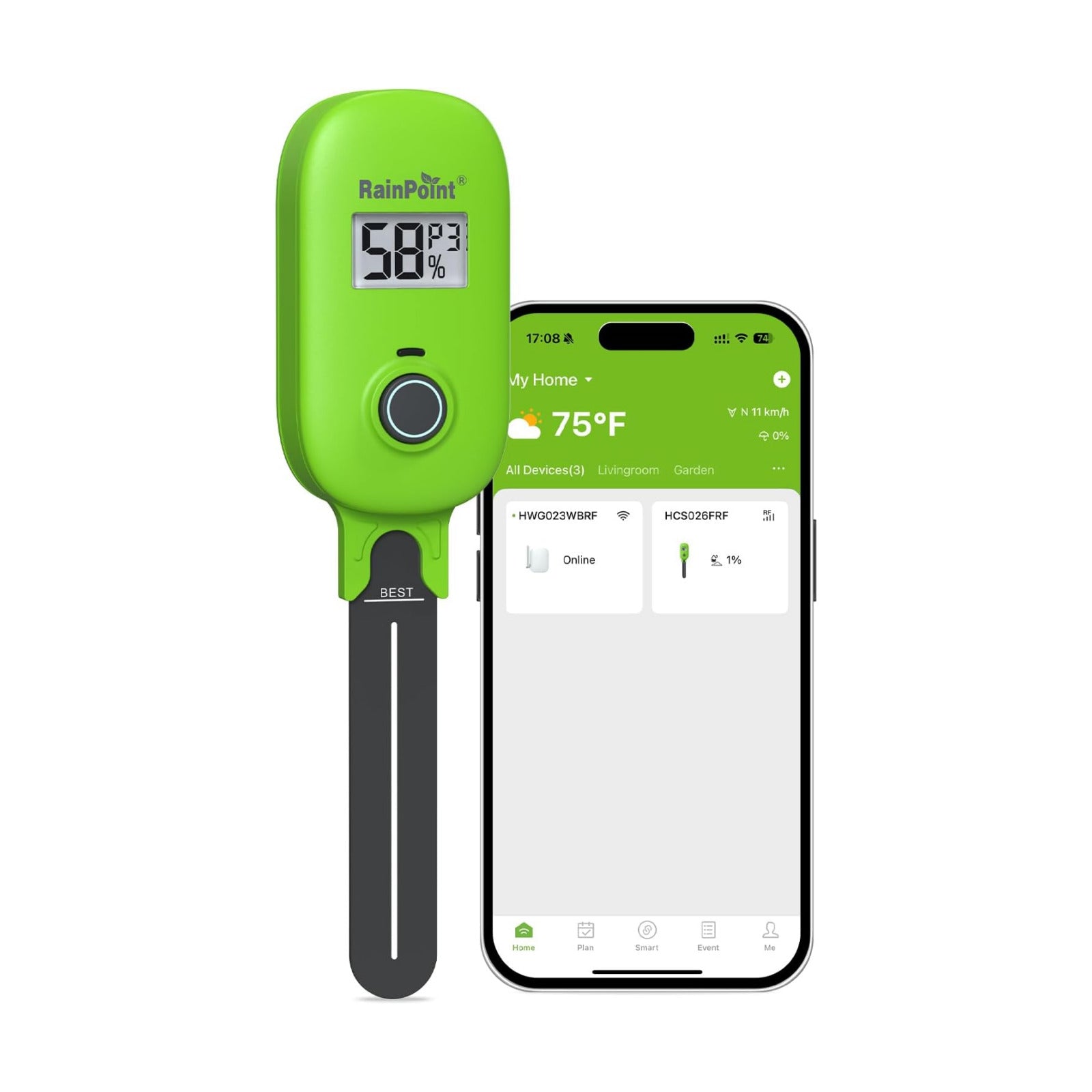 RAINPOINT Smart Soil Moisture Meter for Plants, Soil Hygrometer Sensor, Real-time Monitor Humidity Tester for