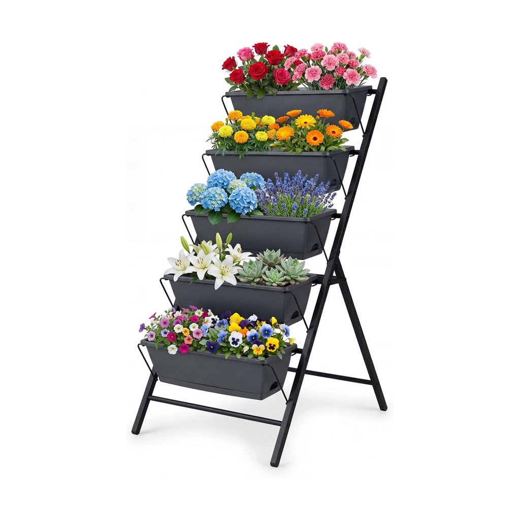 Giantex 5-Tier Vertical Garden Planter, Raised Garden Bed w/Drainage System & Removable Tray, Metal Frame Elevated