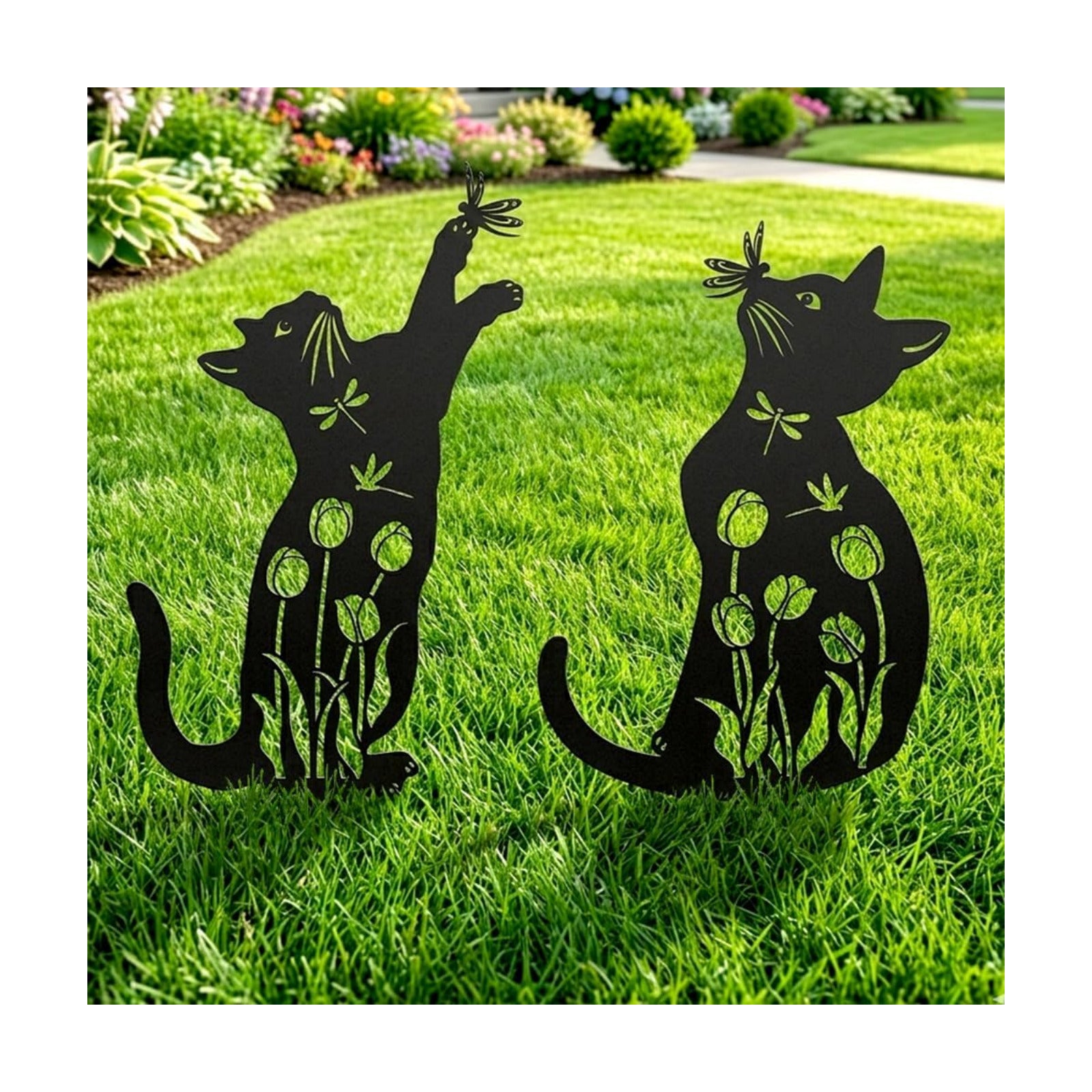 Metal Cat Garden Decor Black Cat Silhouette Yard Art Garden Stakes | Rust-proof Metal Black Cat Yard Decor Garden Art