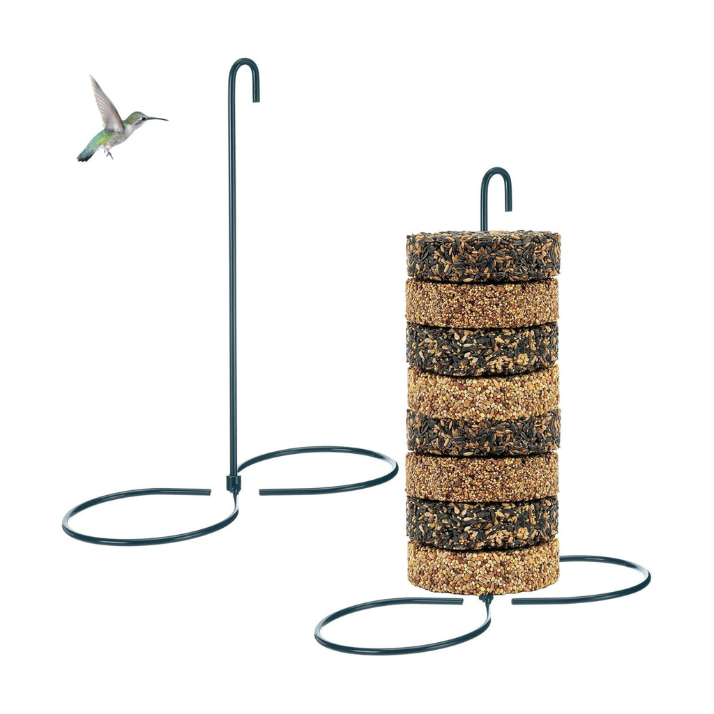 2 Pcs Cylinder Bird Feeder Holder Outdoors Hanging Seed Holder, Dark Green