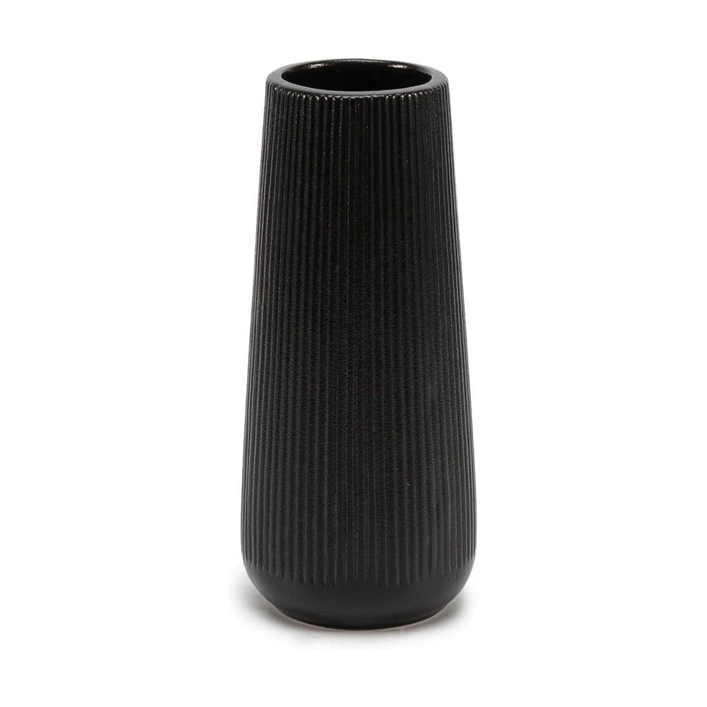 7.8''H Ceramic Vase, Pampas Grass Vase, Ribbed Modern Decor, Matte Black
