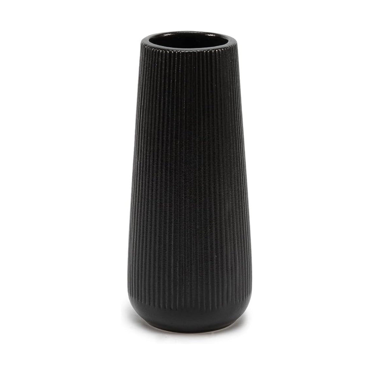 7.8''H Ceramic Vase, Pampas Grass Vase, Ribbed Modern Decor, Matte Black