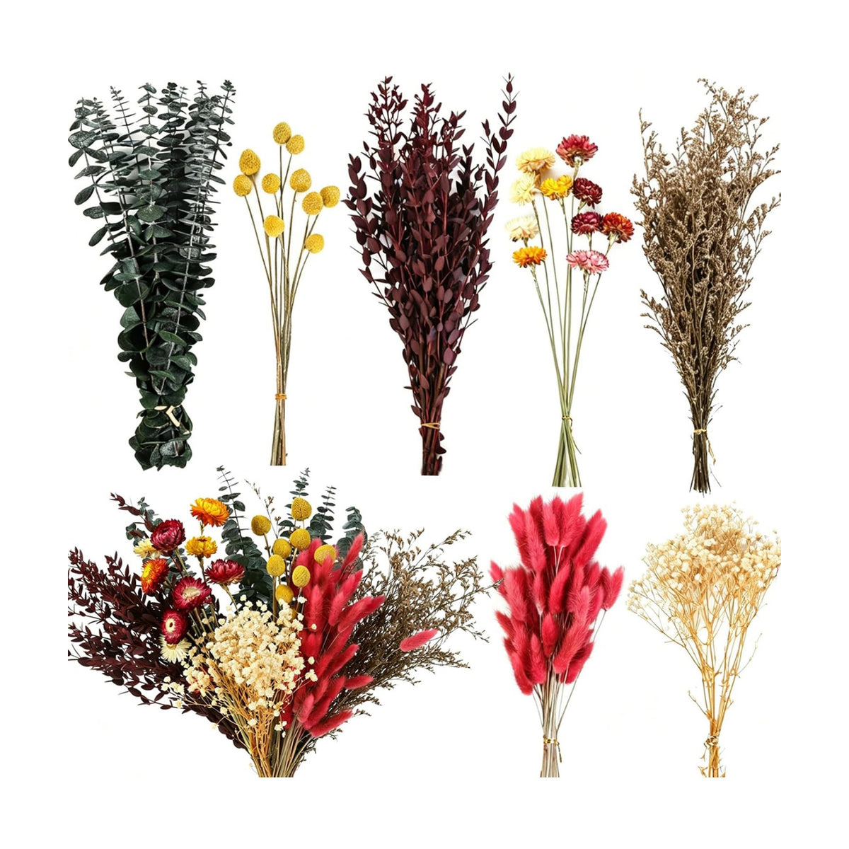 120+ Pcs Dried Flower Bouquet Set, Boho Floral for Fall Decor, Vase Crafts