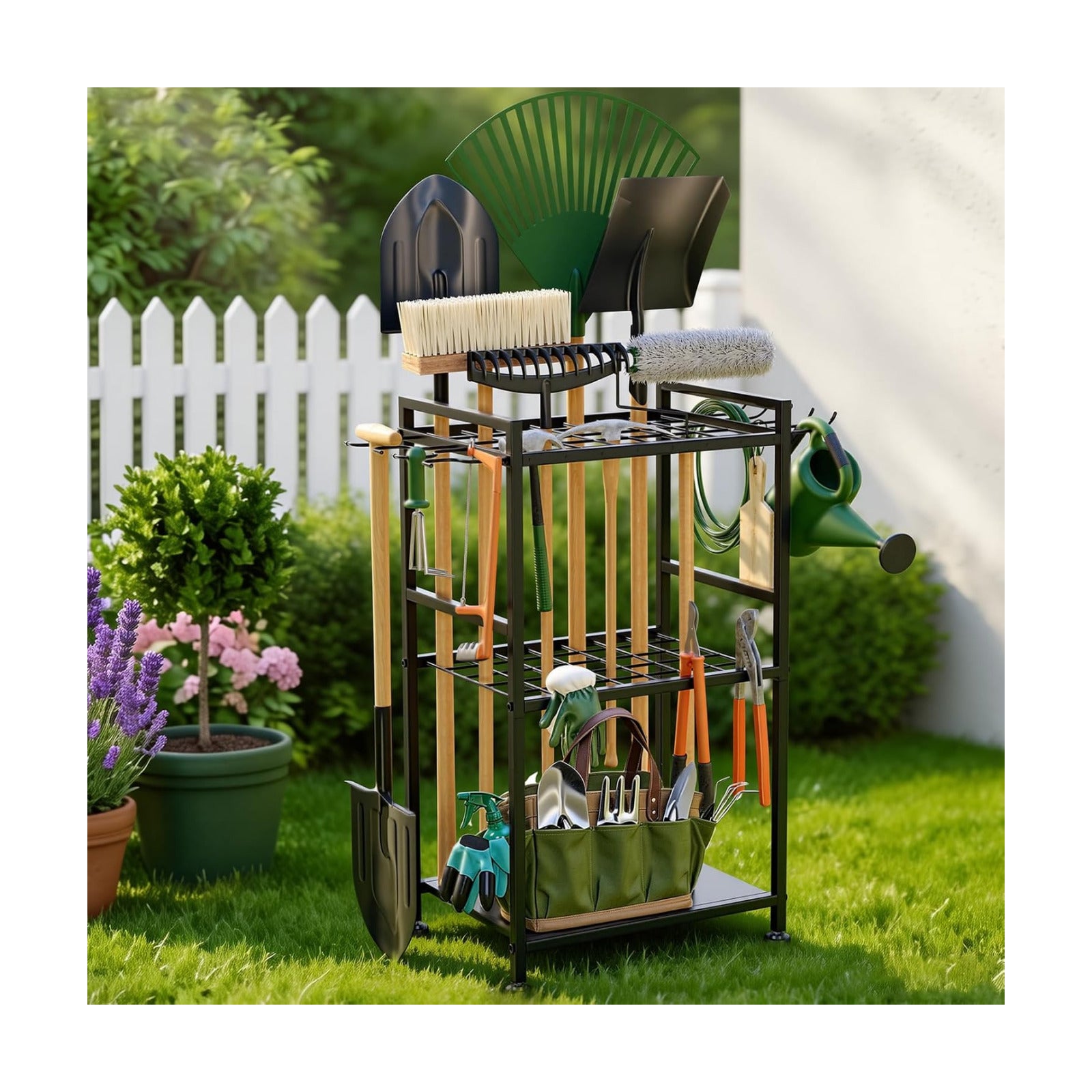 SPACECARE Garden Tool Organizer with Feet Up to 35 Long-Handled Tools Black | Yard Tower Rack for Garage Organization