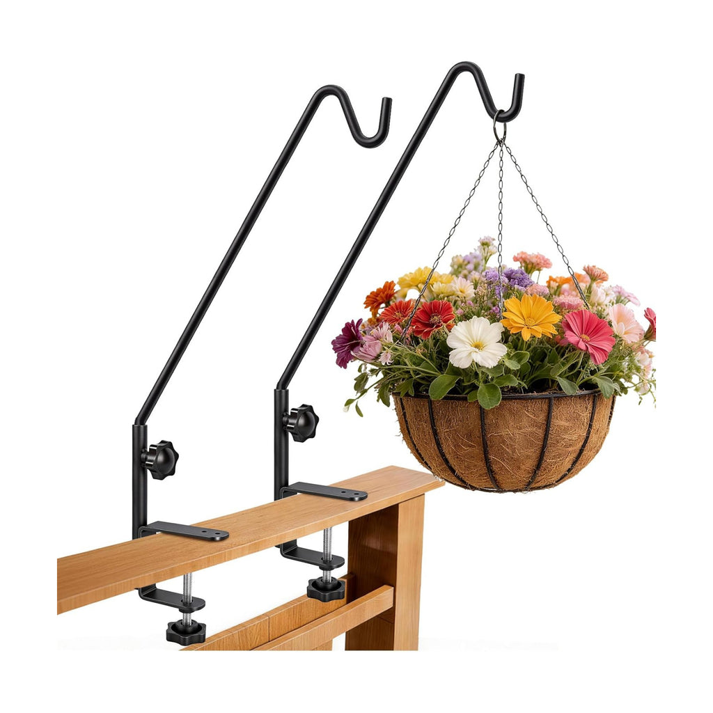 15 Inch Deck Hooks Hanger for Railing 2 PCS, 360° Swivel Adjustable | Heavy Duty Solid Shepherds Hooks for Outdoor