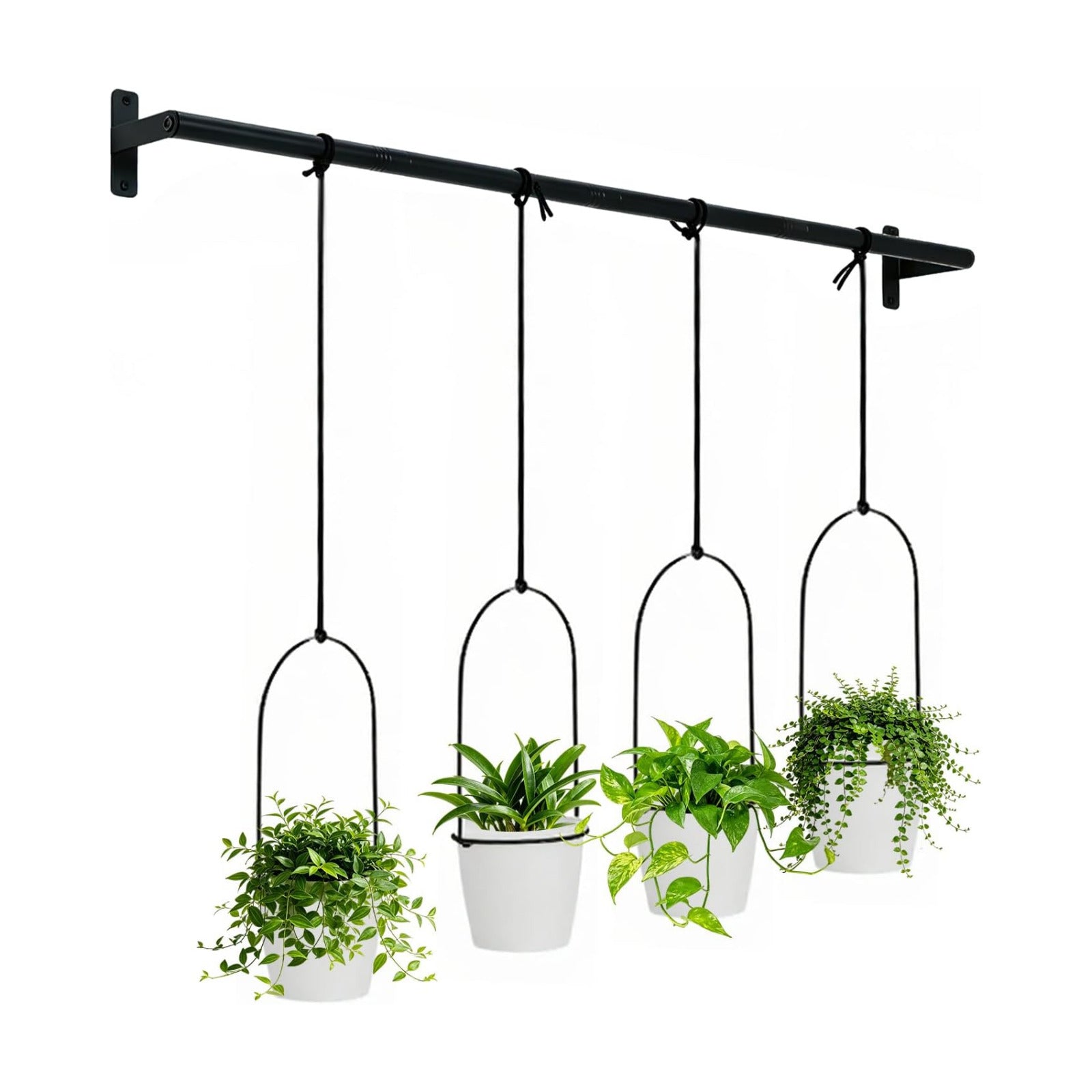 Window Plant Hanger with 4 Pots, 40 Inch Adjustable Hanging Planters for Indoor Plants, Metal Wall/Ceiling Plant Rod
